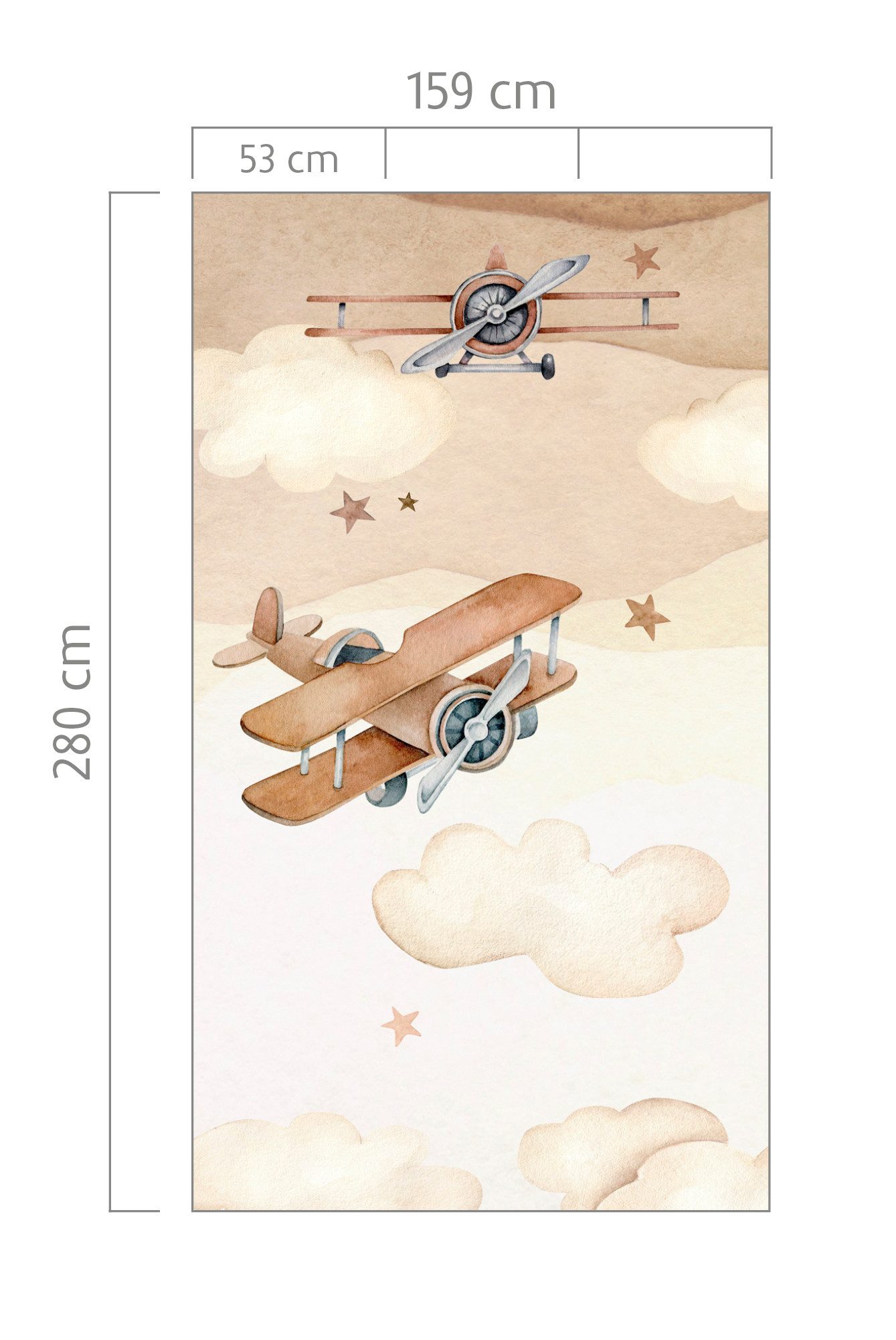 Rasch Fototapete Kinderzimmer mit Flugzeugen und Wolken in Beige und Braun, strukturiert, gemustert, (1 Rolle, 1 St), Retro