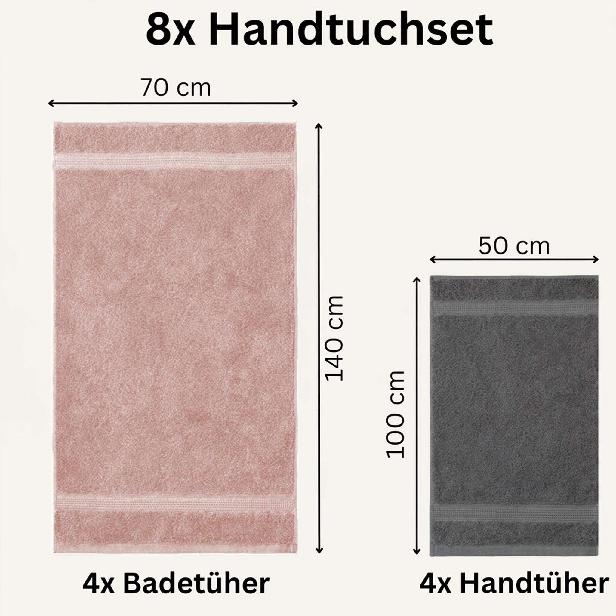 Komfortec Handtuch Set aus 100% Baumwolle, 4 Handtücher 50x100 cm und 4 Badetücher 70x140 cm, Frottee (Packung, 8-St), Duschtücher & Badehandtuch, Weich, Towel, Groß