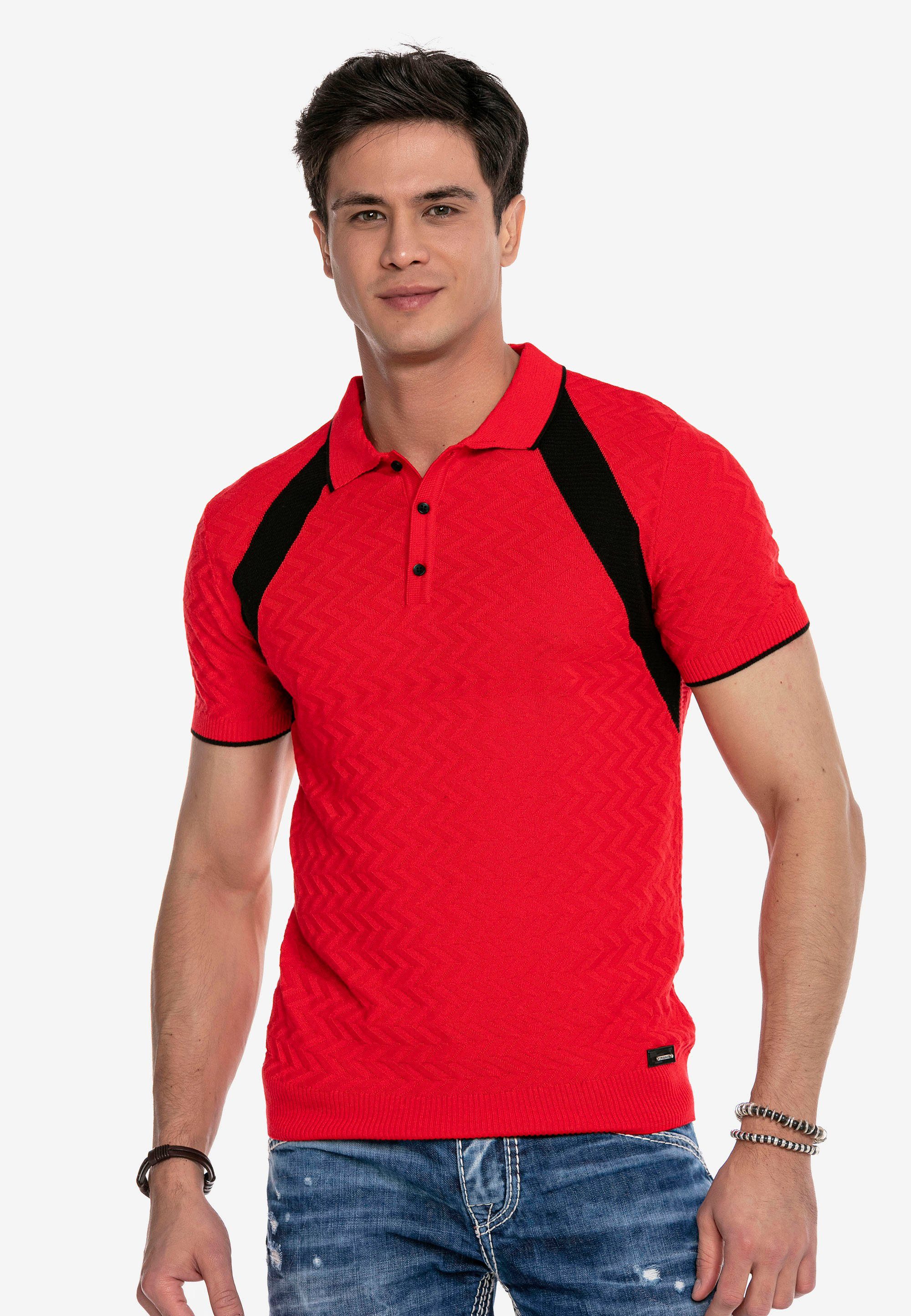 Cipo & Baxx Poloshirt mit dezentem Muster rot-schwarz