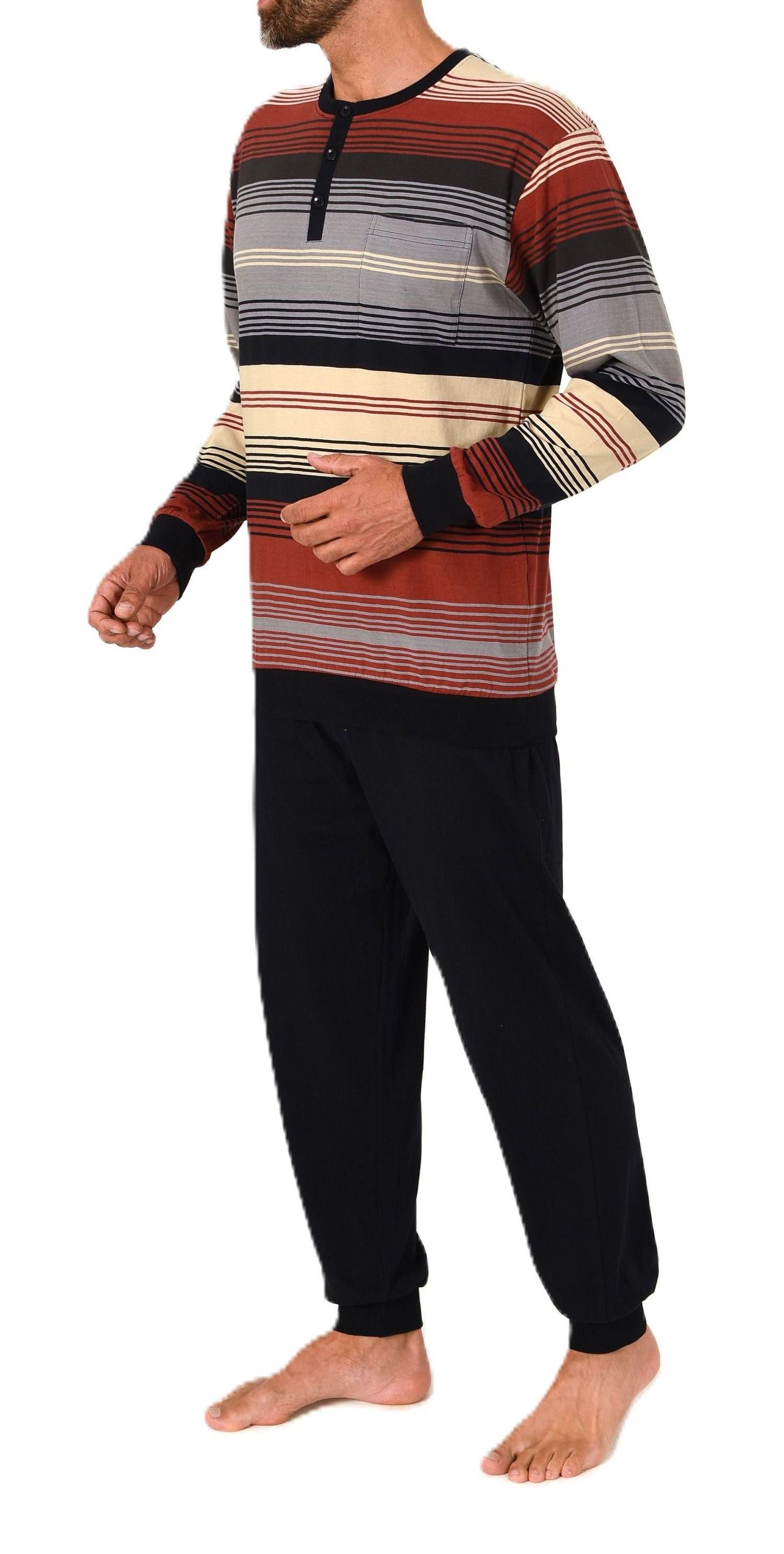 Normann Pyjama Normann Herren Schlafanzug lang mit Bündchen und Knopfleiste am Hals – Bild 4 von 5
