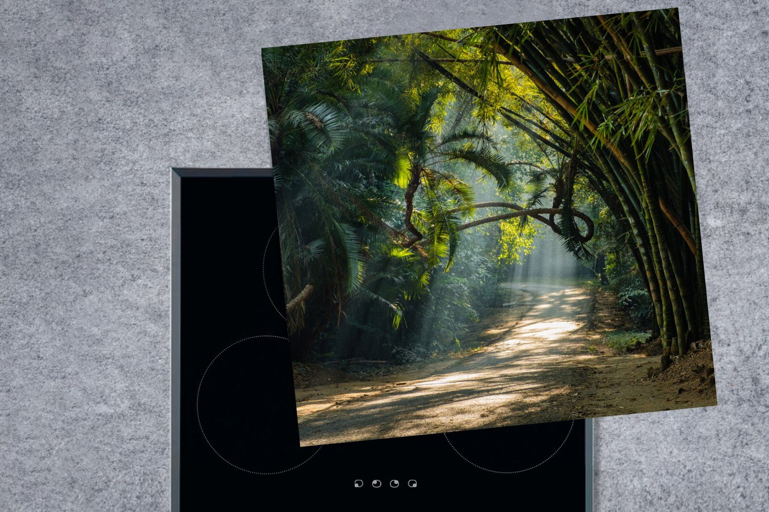Bambus Wald Ceranfeldabdeckung, Asien, (1 tlg), 78x78 Arbeitsplatte MuchoWow - küche für - Vinyl, cm, Herdblende-/Abdeckplatte