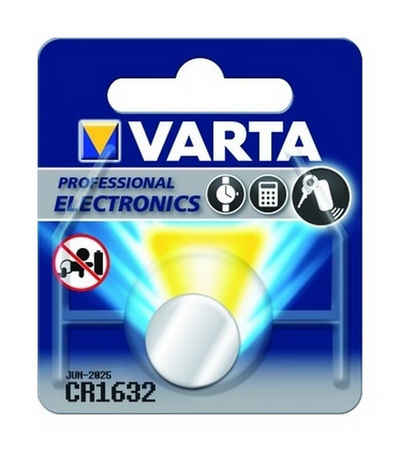VARTA Batterie, (3 V), Knopfzelle 3V CR1632 Lithium 140 mAh Ø16 x 3,2 mm ohne Bezeichnung