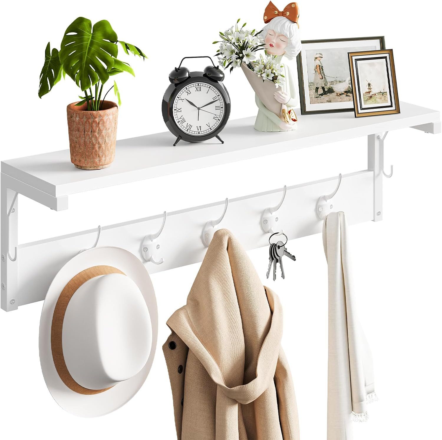 Hoobro Wandgarderobe Wandregal mit 7 Haken und Ablage (Hängeregal mit Garde günstig online kaufen