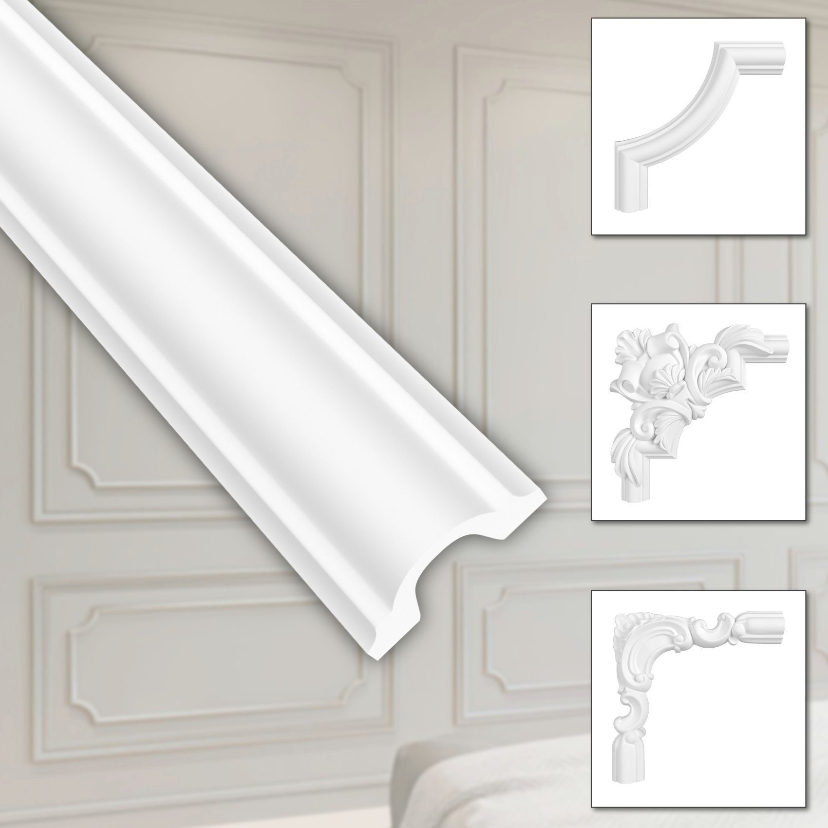 Hexim Zierleiste HCR518, 2 Meter / 1 Leiste, HEXIM Stuckleisten aus HDPS Styropor - extrem widerstandsfähig, schneeweiß & modern (2 Meter HCR518) Stuck Verzierung Rahmen Vertäfelung Weiß HCR518 - 40 x 20 mm