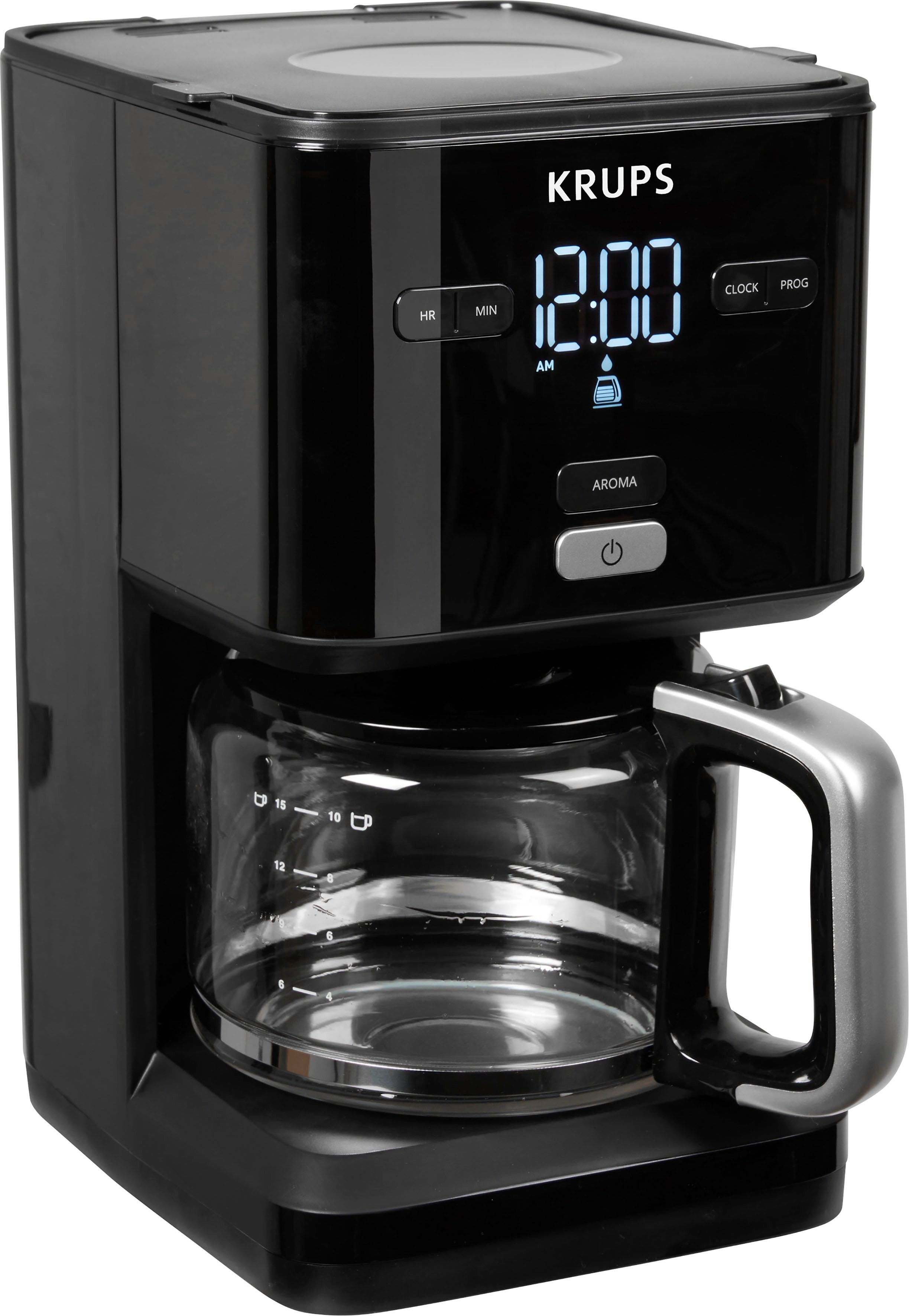 Krups Filterkaffeemaschine KM6008 Smart'n Light, 1,25l Kaffeekanne,  24-Std-Timer, automatische Abschaltung nach 30 Minuten, Anti-Tropf-System  für Entnahme der Glaskanne, selbst während des Brühvorgangs