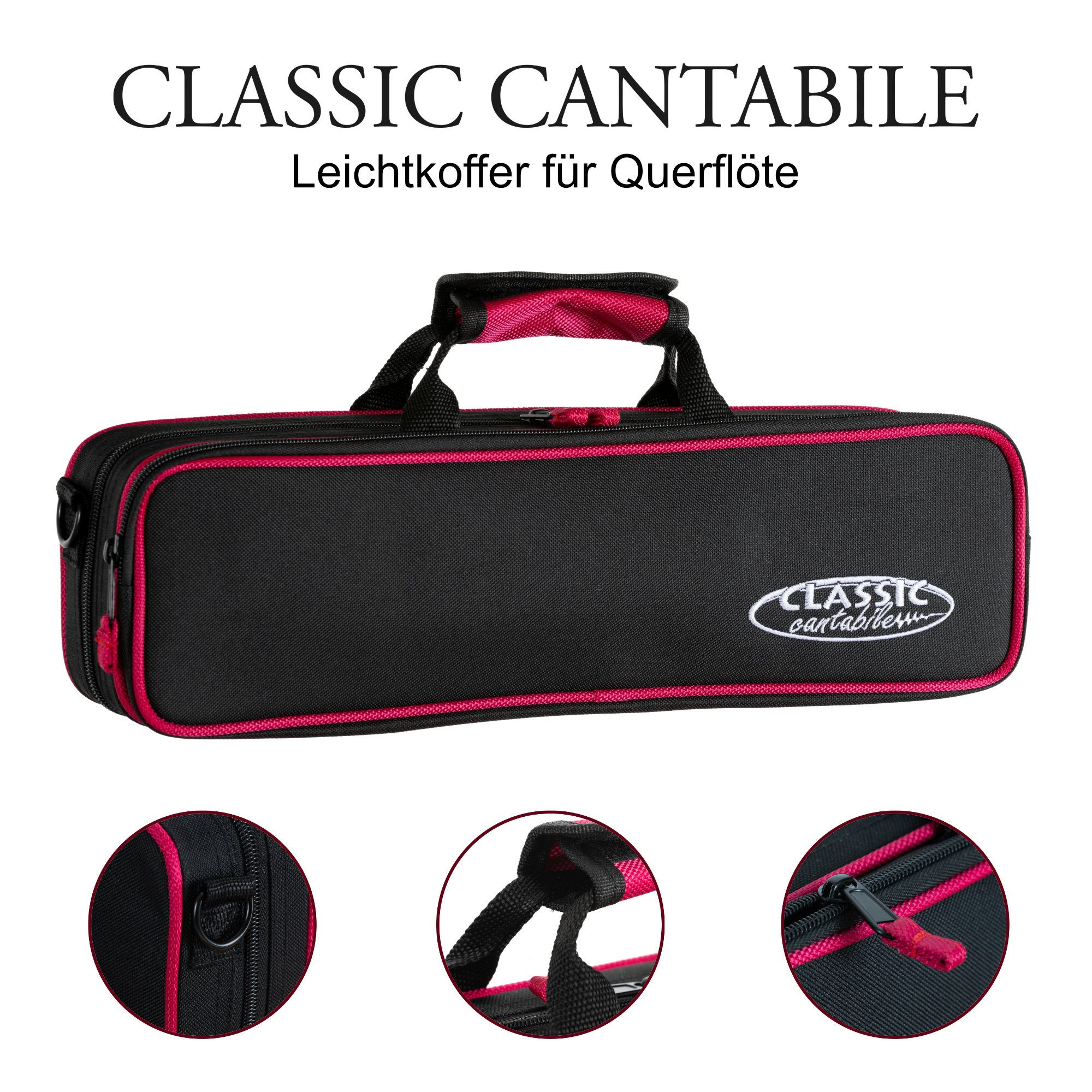 Classic Cantabile Querflöte Leichtkoffer für Querflöte - Stabiles, kompaktes Lightcase, Robuster Flötenkoffer mit Thermomaterial für optimalen Schutz