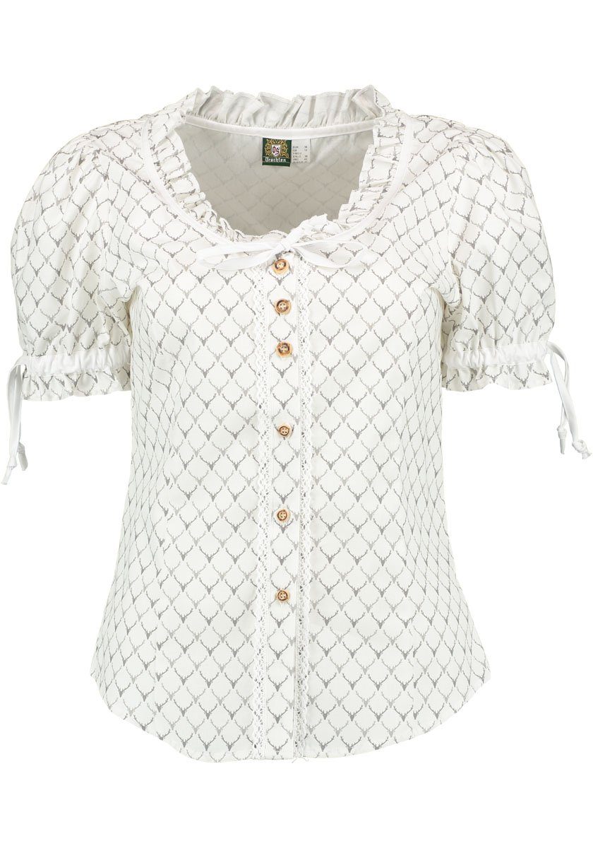 OS Trachten Trachtenbluse Poceu Damen Kurzarmbluse mit Bündchen an den Ärmeln