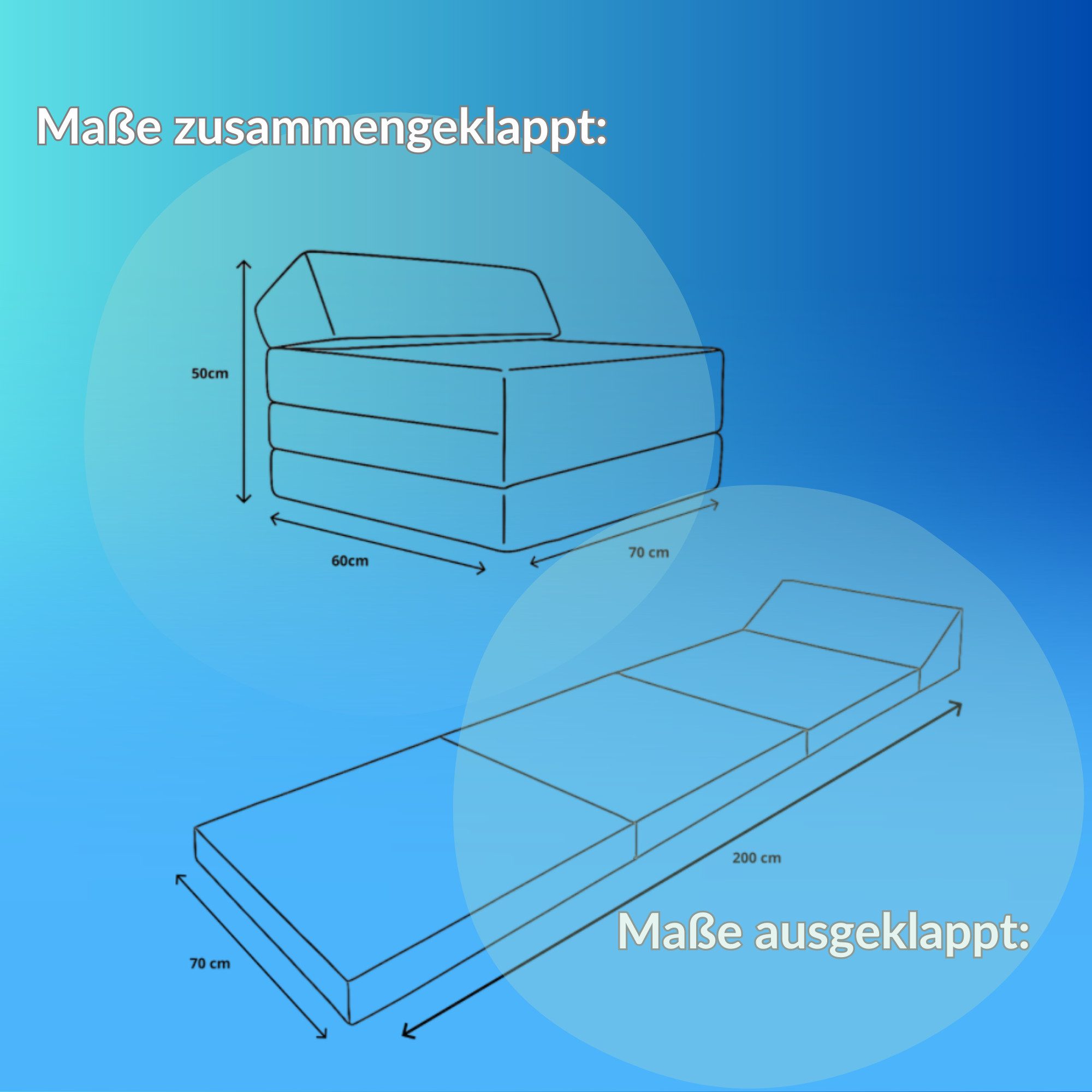 Klappmatratze Klappmatratze mit Kopfteil aus Cord, FORTISLINE, Klappbar, als Sitzmöglichkeit nutzbar, Bezug abnehmbar und waschbar – Bild 4 von 5
