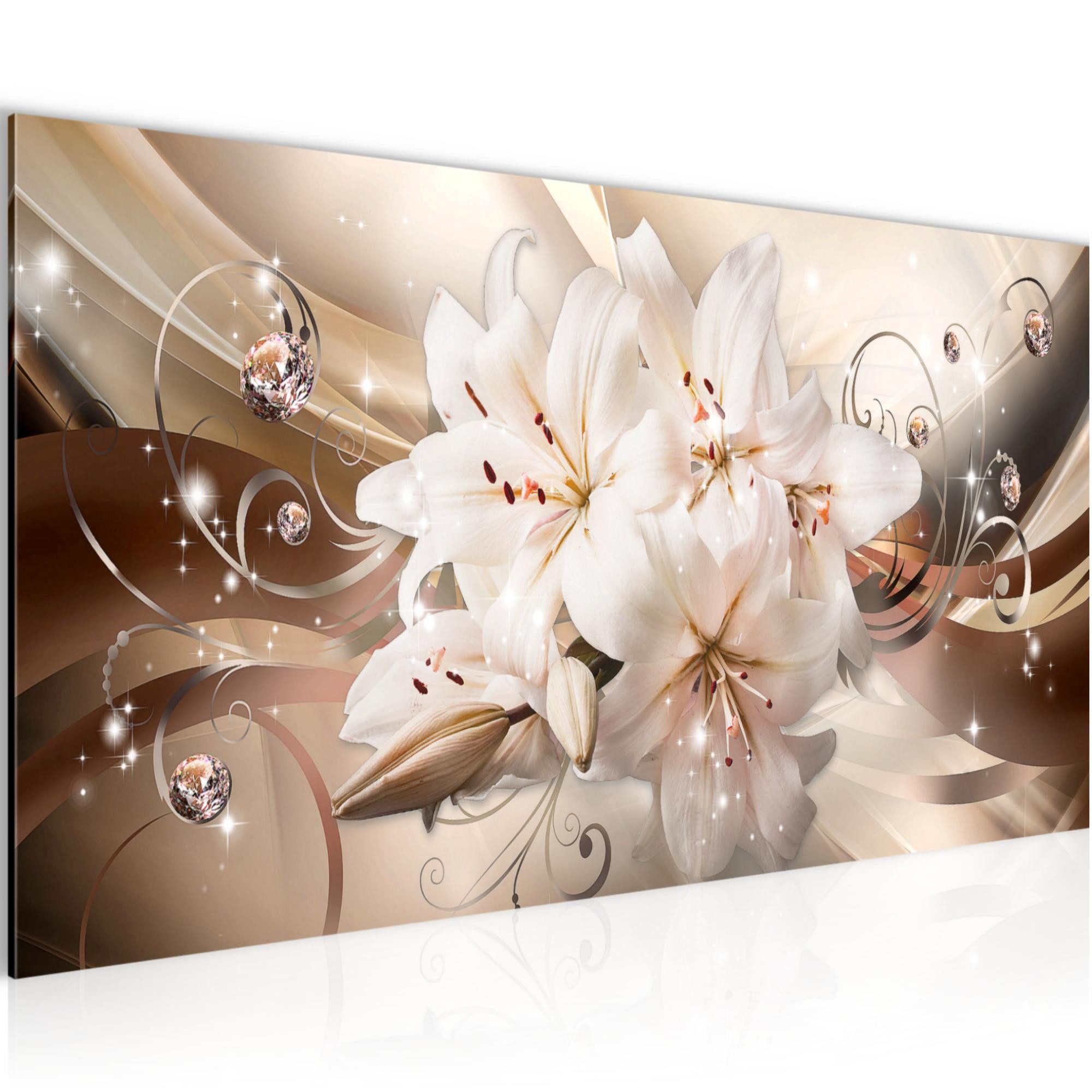 Runa Art Wandbild Wandbild Blumen Bilder XXL Wohnzimmer Schlafzimmer 100 x 40 cm, Beige