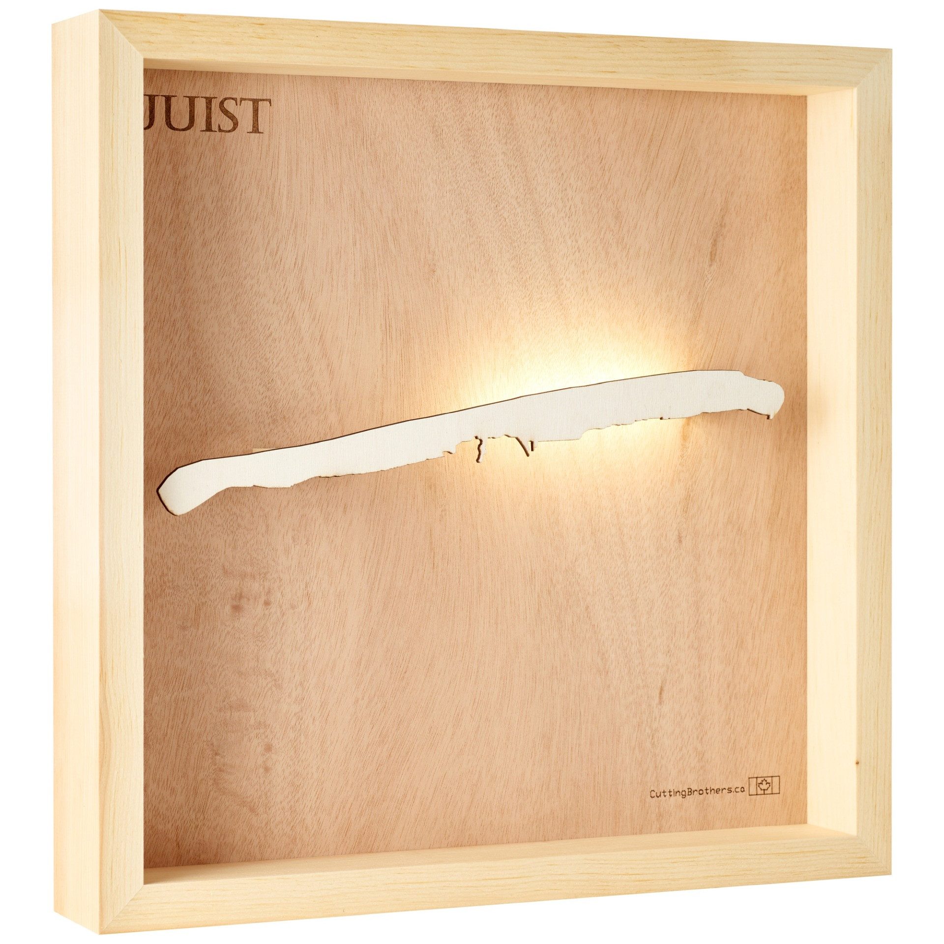 Cutting Brothers LED-Bild Juist 35x35 cm, LED-Holz-Wandkarte, mit indirekter Beleuchtung, handgefertigt aus Echtholz