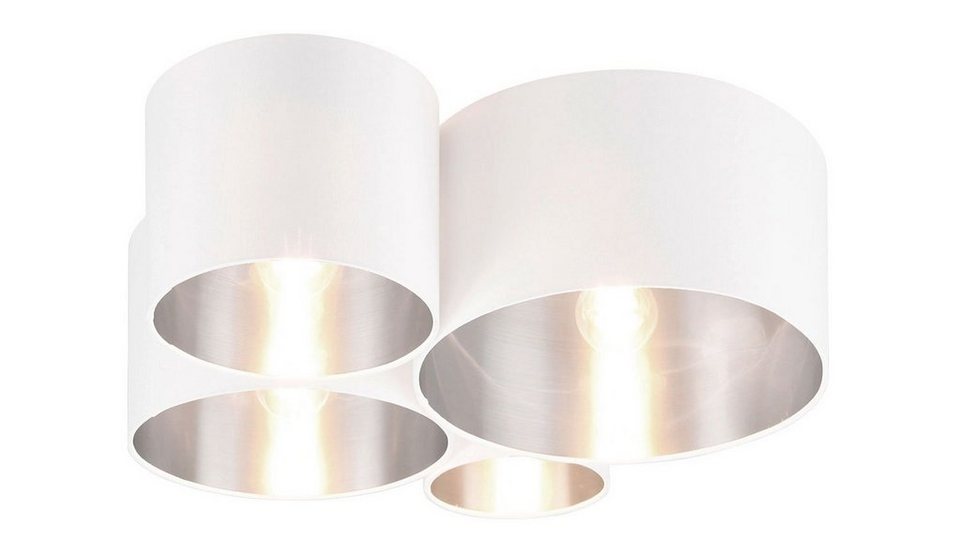 Reality Leuchten Deckenleuchte CARLTON, 4-flammig, Silbergrau, Weiß,  Metall, ohne Leuchtmittel, Deckenlampe, Stoffschirm, mit einer Größe von 47  x 50 cm