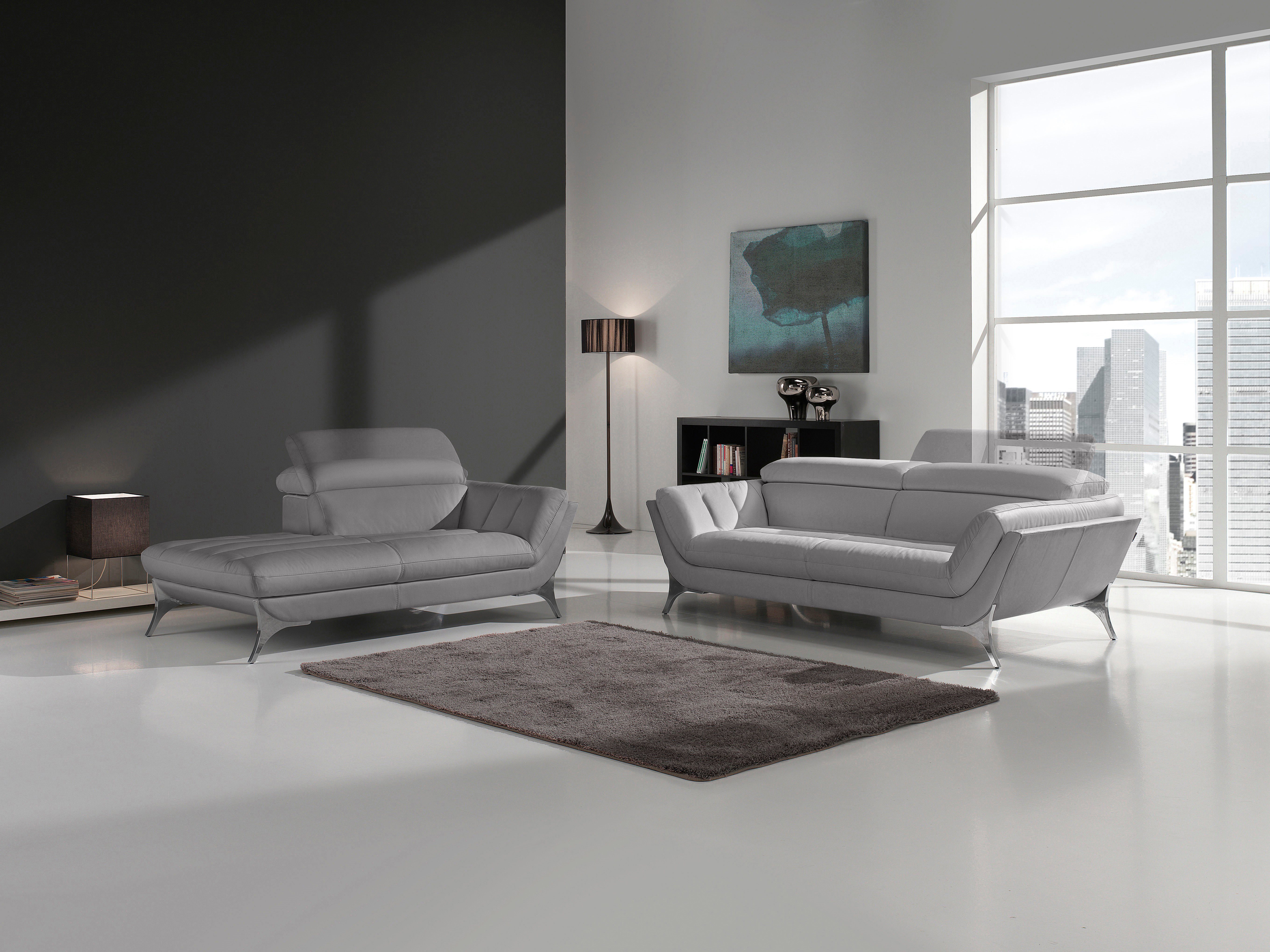 Egoitaliano Polstergarnitur Sueli, (Set), bestehend aus Sofa und Recamiere, Kopfteilverstellung, Bezug Leder