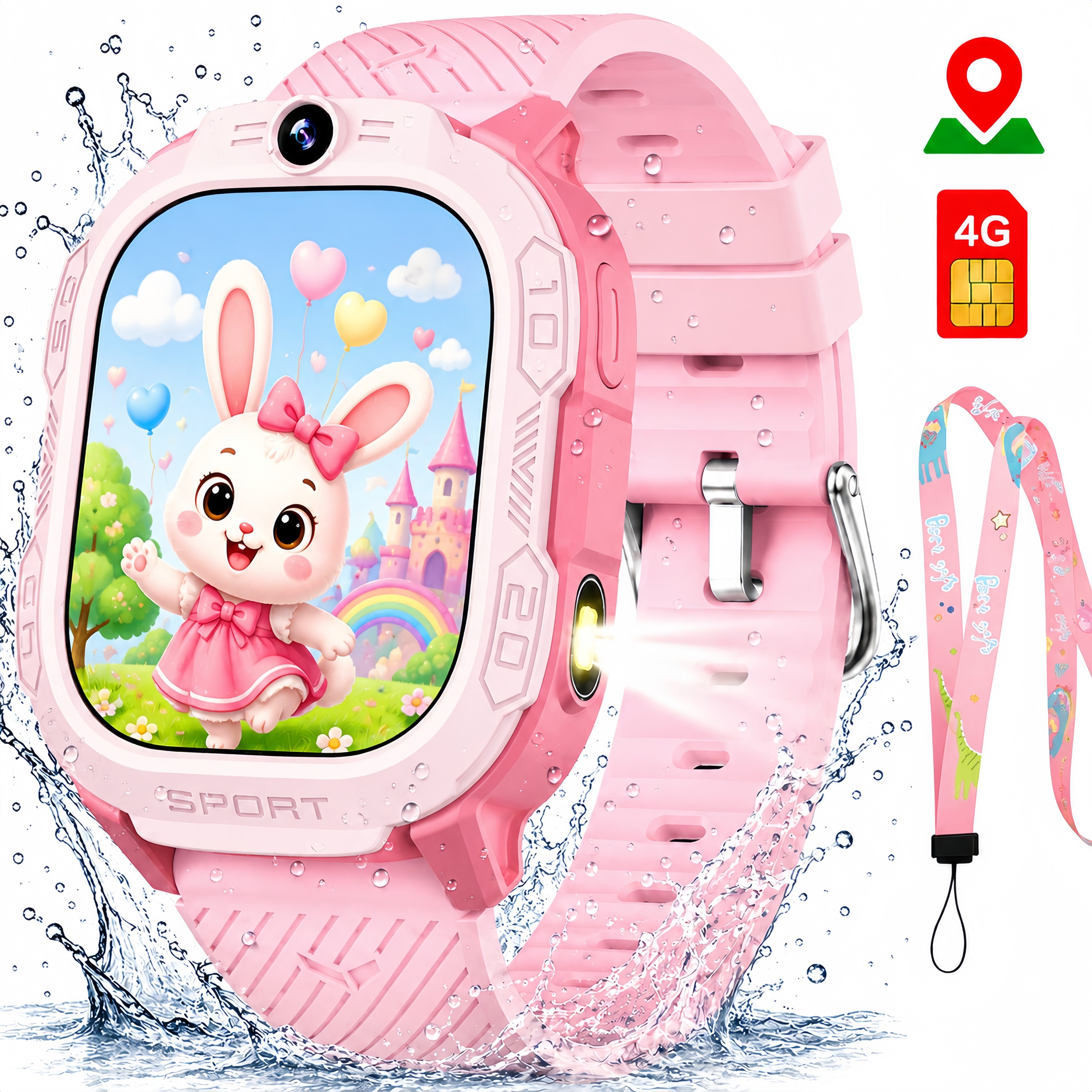 ibettertec Kinderuhr Kinder Smartwatch 4G GPS Uhr mit Telefon, Kamera, SOS Smartwatch (20 cm) Taschenlampe & Trageband, Kinderuhr mit Touchscreen, Anruf, Videoanruf, Schrittzähler, Wecker