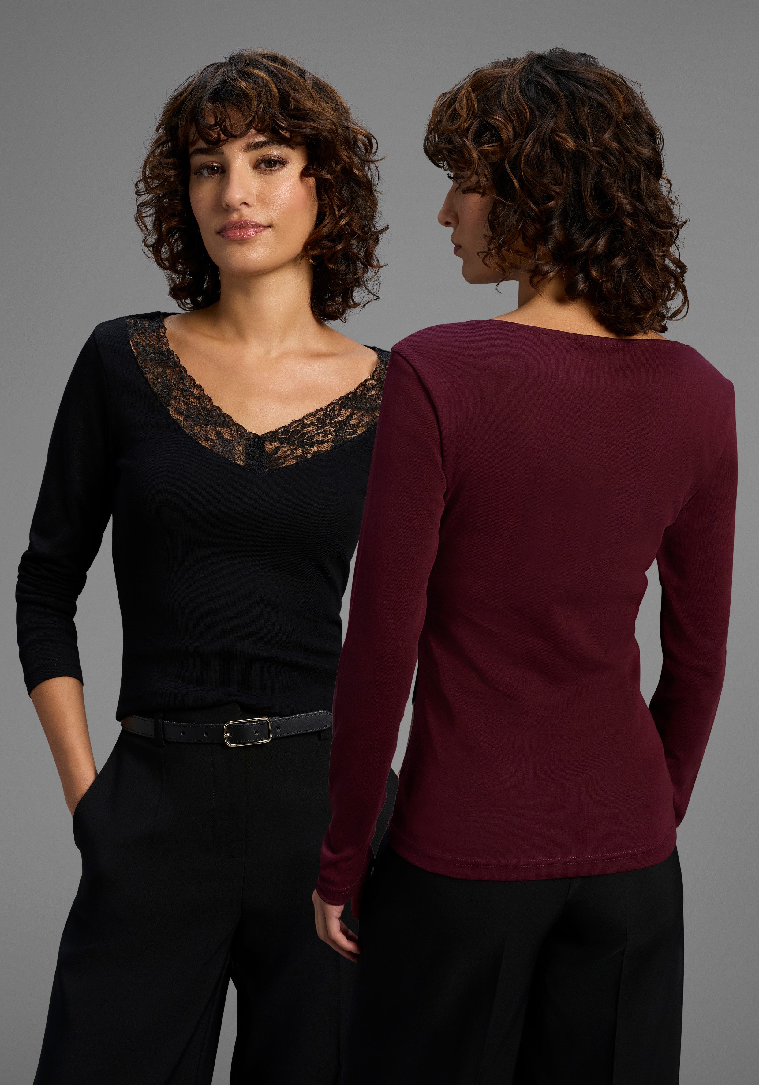 Laura Scott Longsleeve (Packung, 2-tlg) mit toller Spitzenkante - NEUE KOLLEKTION