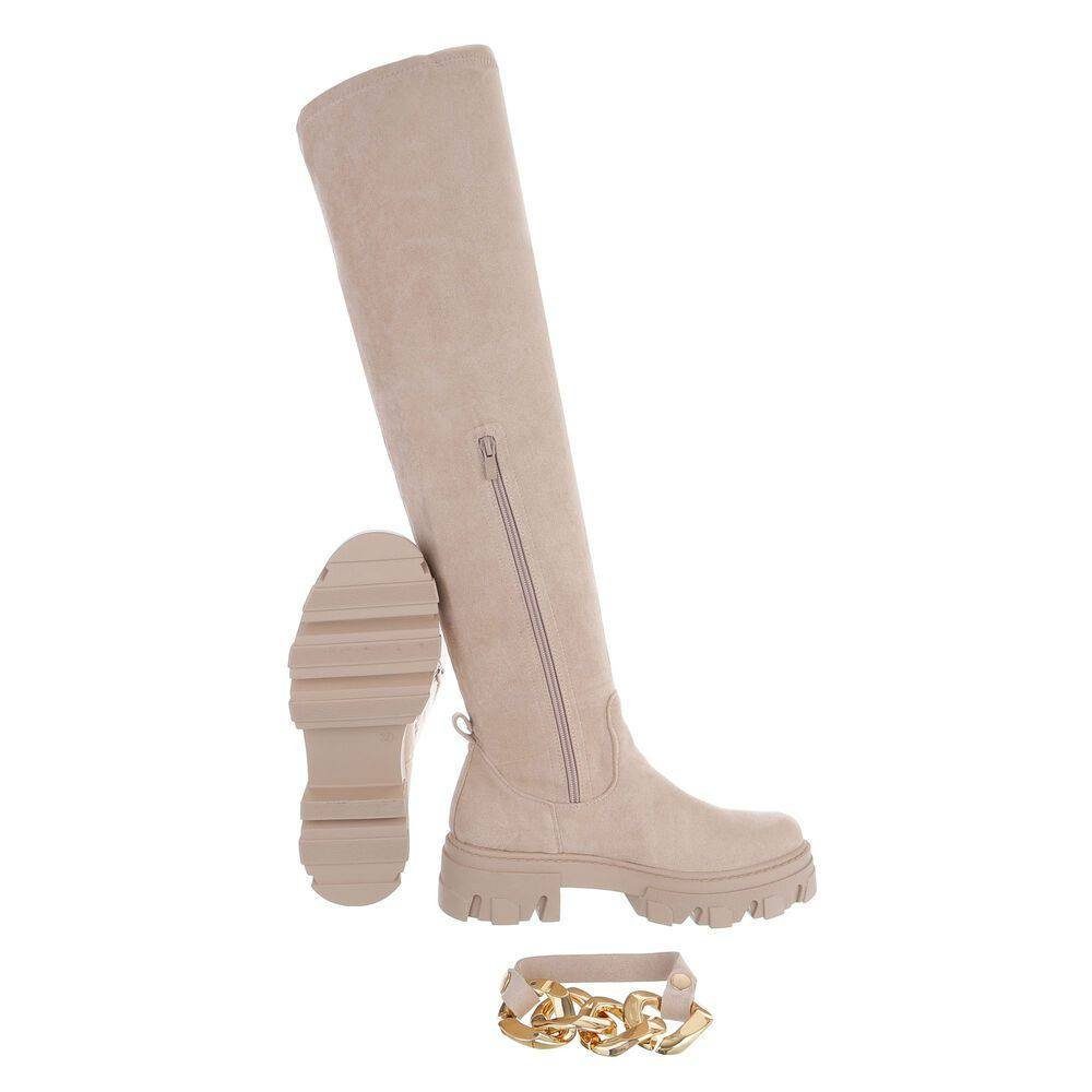 Ital-Design Damen Party & Clubwear Stiefel Blockabsatz Overknees in Beige günstig online kaufen