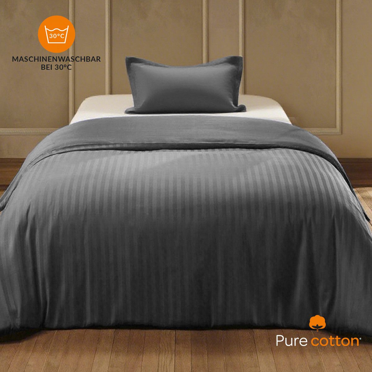 Pure cottom Bettwäsche Satin-Bettwäsche dunkelgrau, Baumwoll-Satin, verschiedene Größen