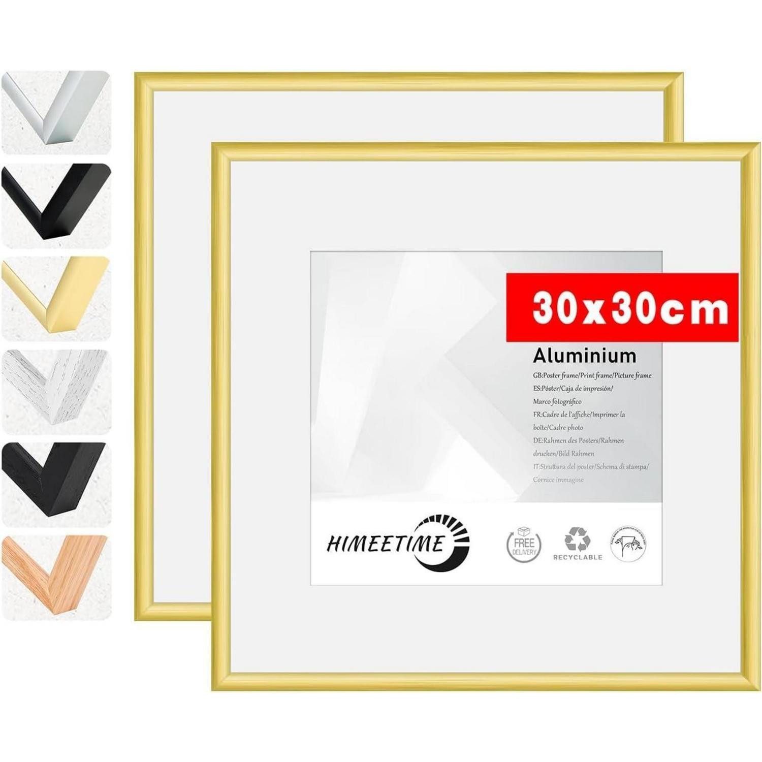 LuxusKollektion Bilderrahmen-Set Bilderrahmen 30x30cm Aluminium Gold Acrylglas Alu Gold 30x30cm 2x