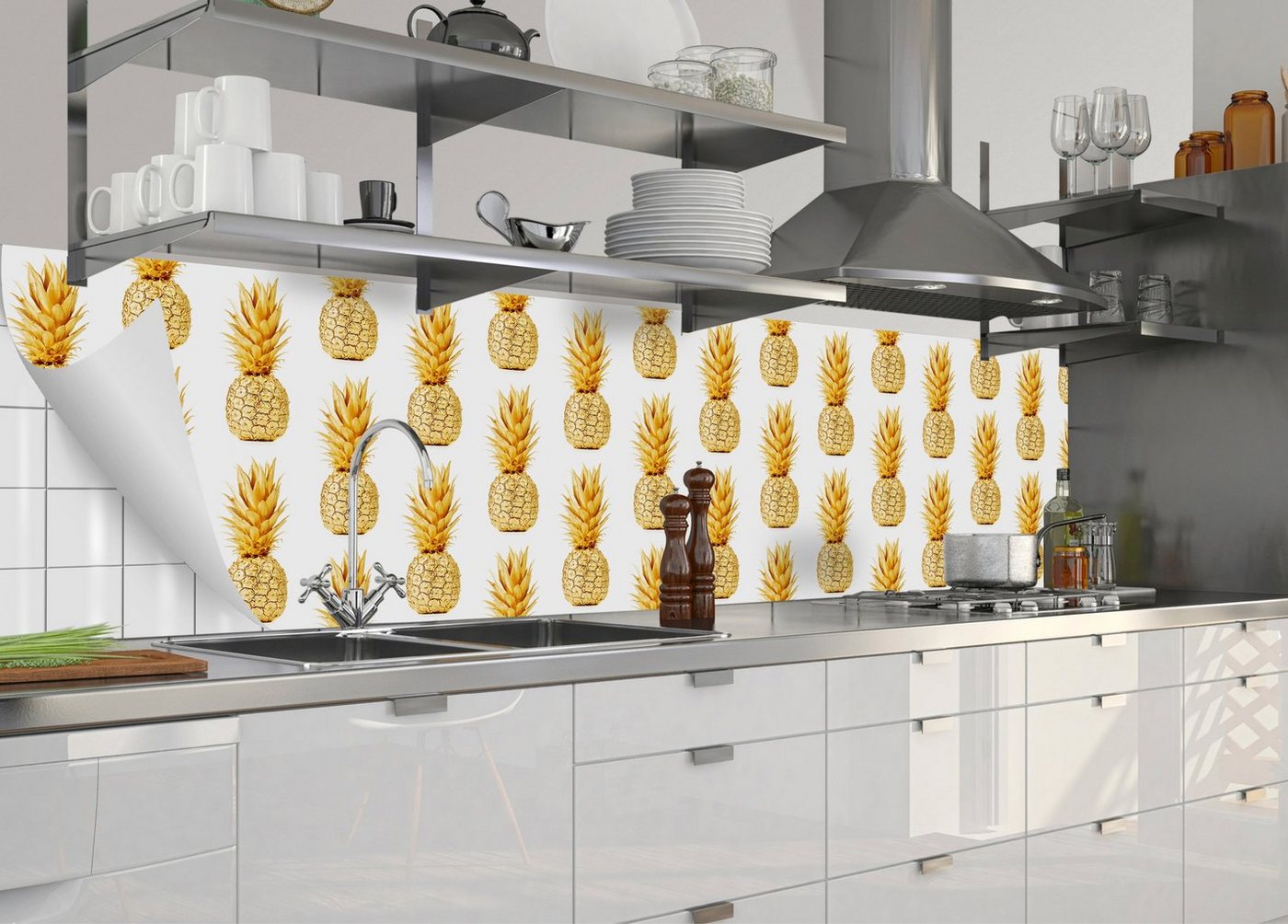 MySpotti Küchenrückwand »fixy Ananas Gold«, selbstklebende und flexible Küchenrückwand-Folie-HomeTrends