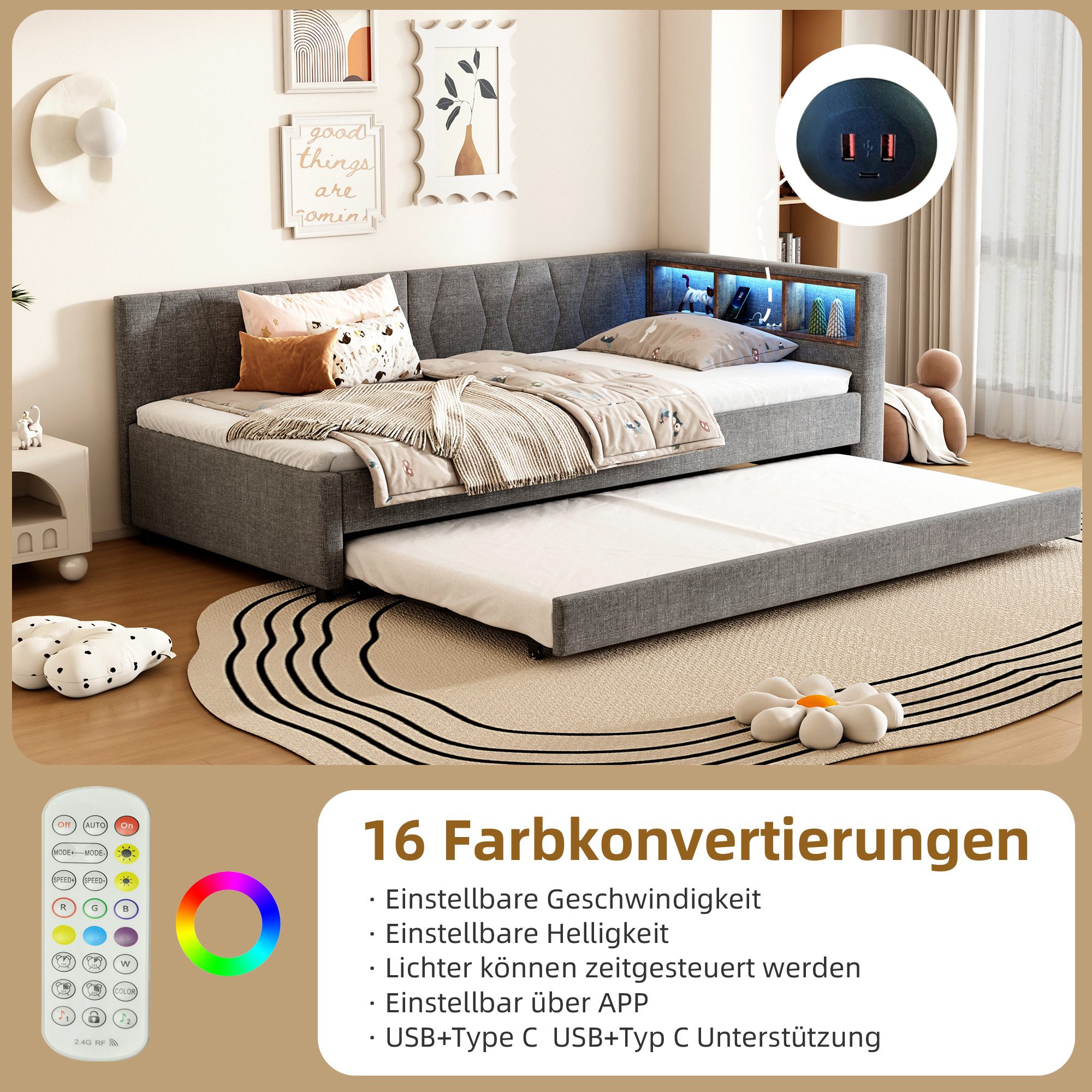 REDOM Schlafsofa Modernes Polsterbett mit LED-Beleuchtung, günstig online kaufen