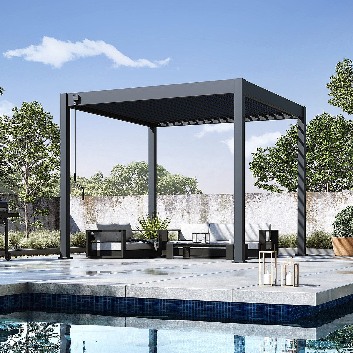 Weide Deluxe Plus Wand Pergola 4x8m – Verstellbares Lamellendach Aus Voll-Aluminium, Wasserdicht & Winterfest (Farbe: Anthrazit)
