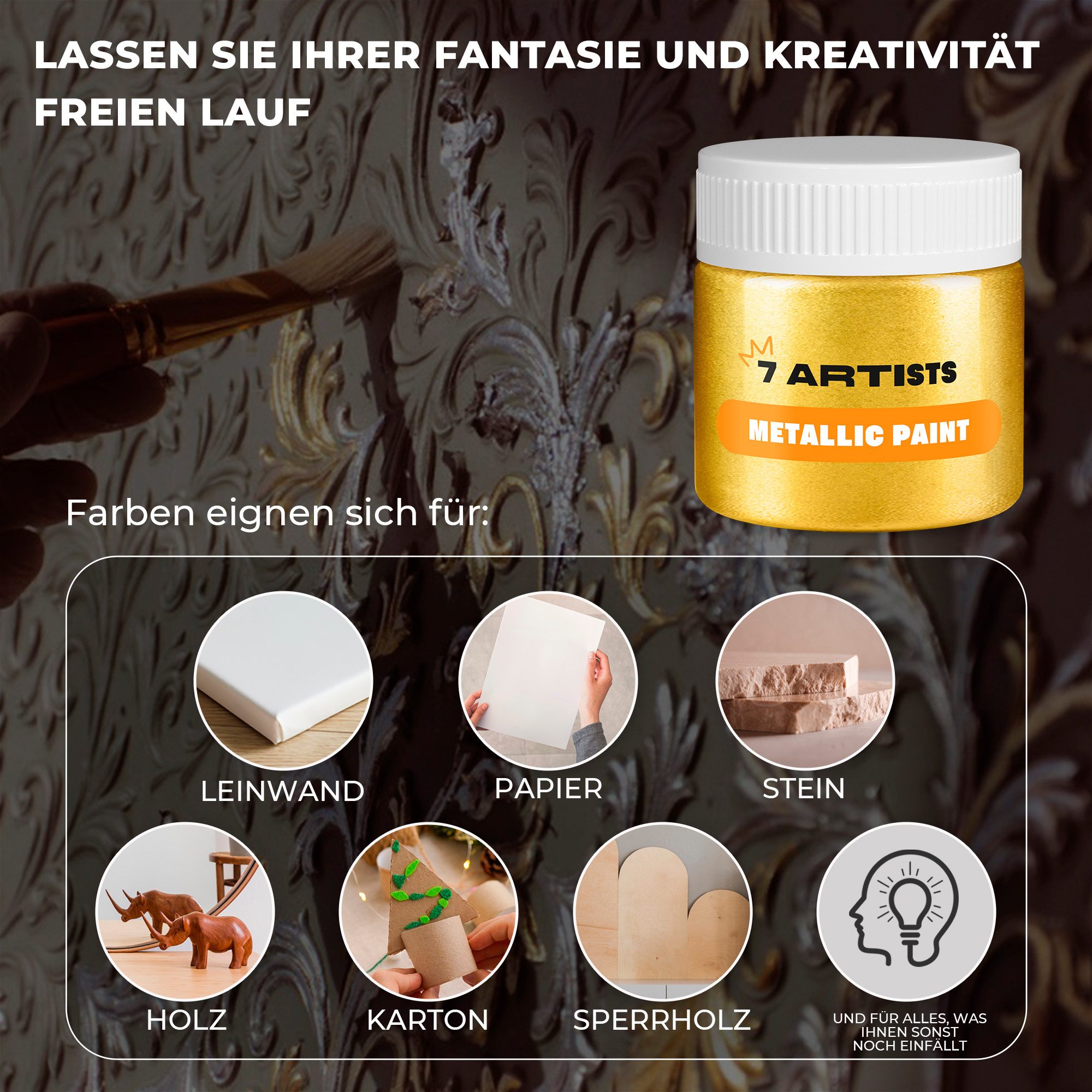 7 Artists Acrylfarbe 7 Artists Acrylfarbe Metallic 50 - 230 ml Gold, Silber