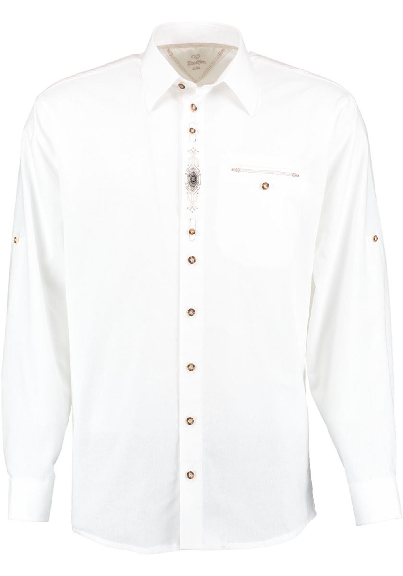OS-Trachten Trachtenhemd Ticat Langarmhemd mit Zierteil und Stickerei auf der Knopfleiste