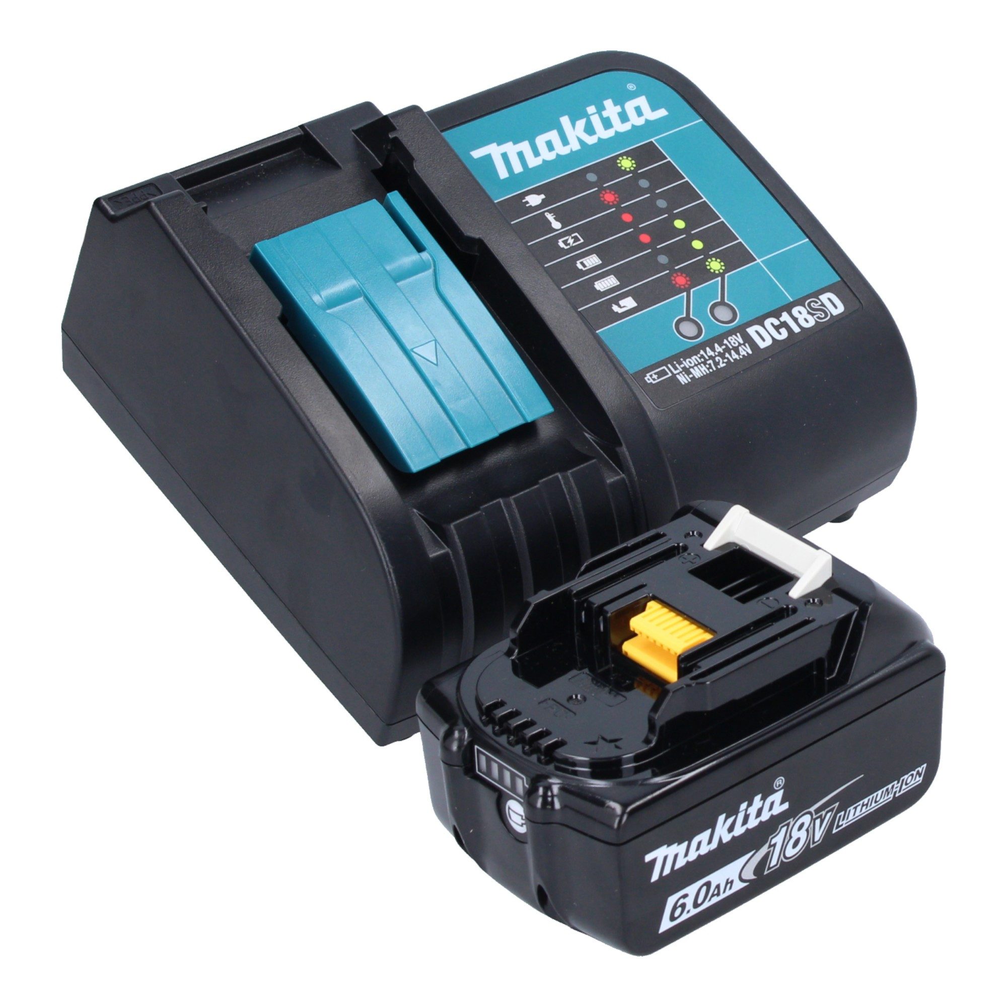 Makita Baustrahler DML 808 SG1 Akku Handstrahler 14,4 / 18 V 190 lm LED + 1x Akku 6,0 Ah