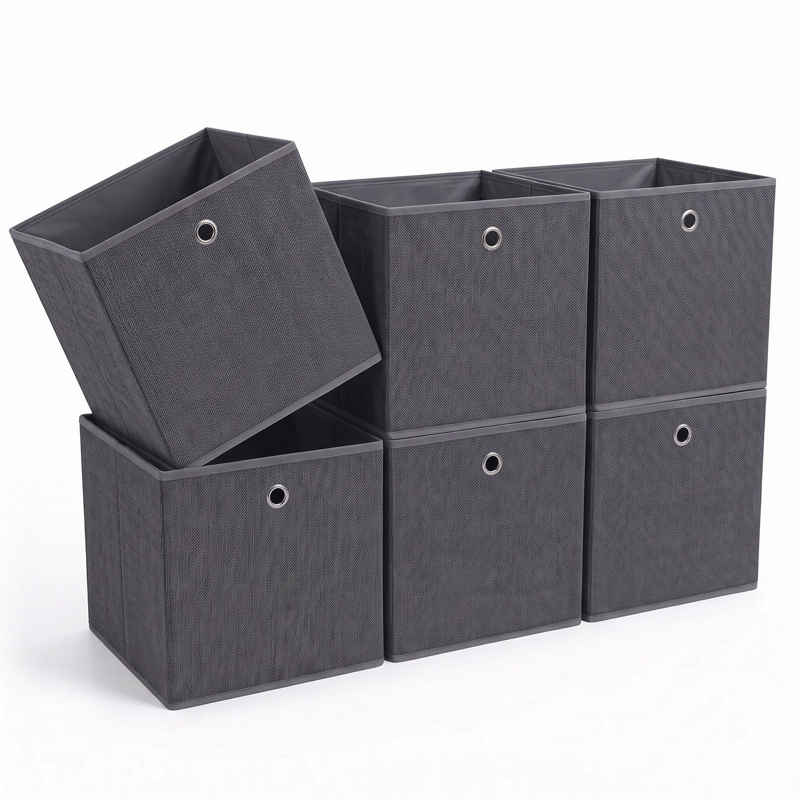 Sekey Aufbewahrungsbox Aufbewahrungsboxen 6er Set, faltbare Ordnungsboxen mit Griff, 33 x 33 x 33 cm, Dunkelgrau Faltboxen aus Vliesstoff für Aufbewahrung – Bild 2 von 5