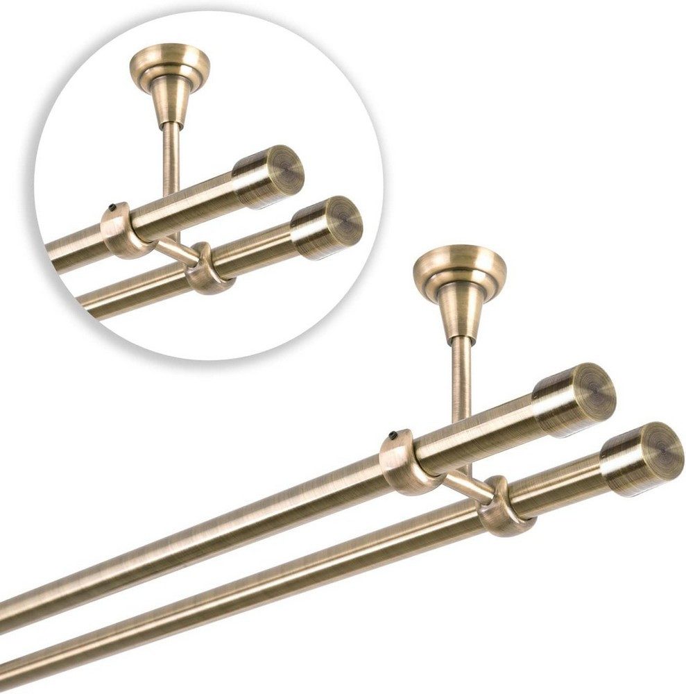 MDEKOR Gardinenstange Vorhangstange 19mm, 2-läufig, kürzbar, 2-läufig Deckemontage, 120 cm Antik Gold – Bild 3 von 5