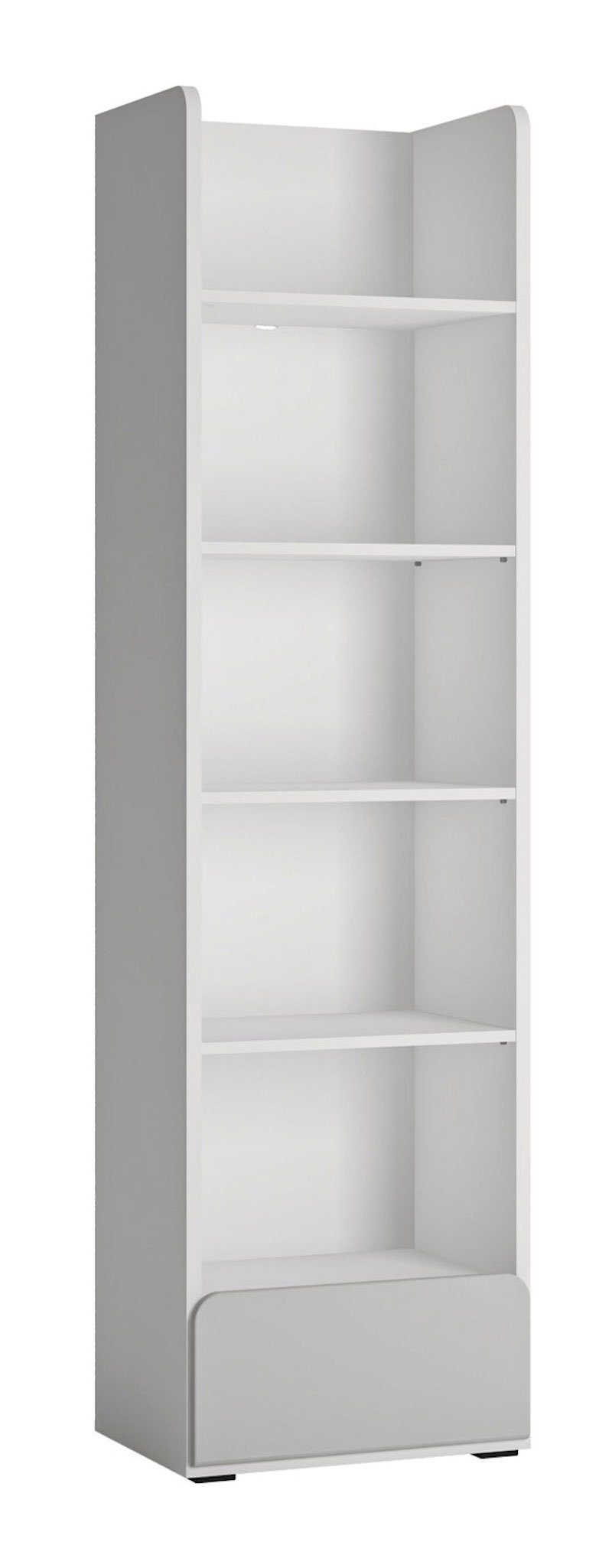 1 grifflos grau Feldmann-Wohnen Hochglanz Schublade Bücherregal Albi, 52x41x193cm mit weiß