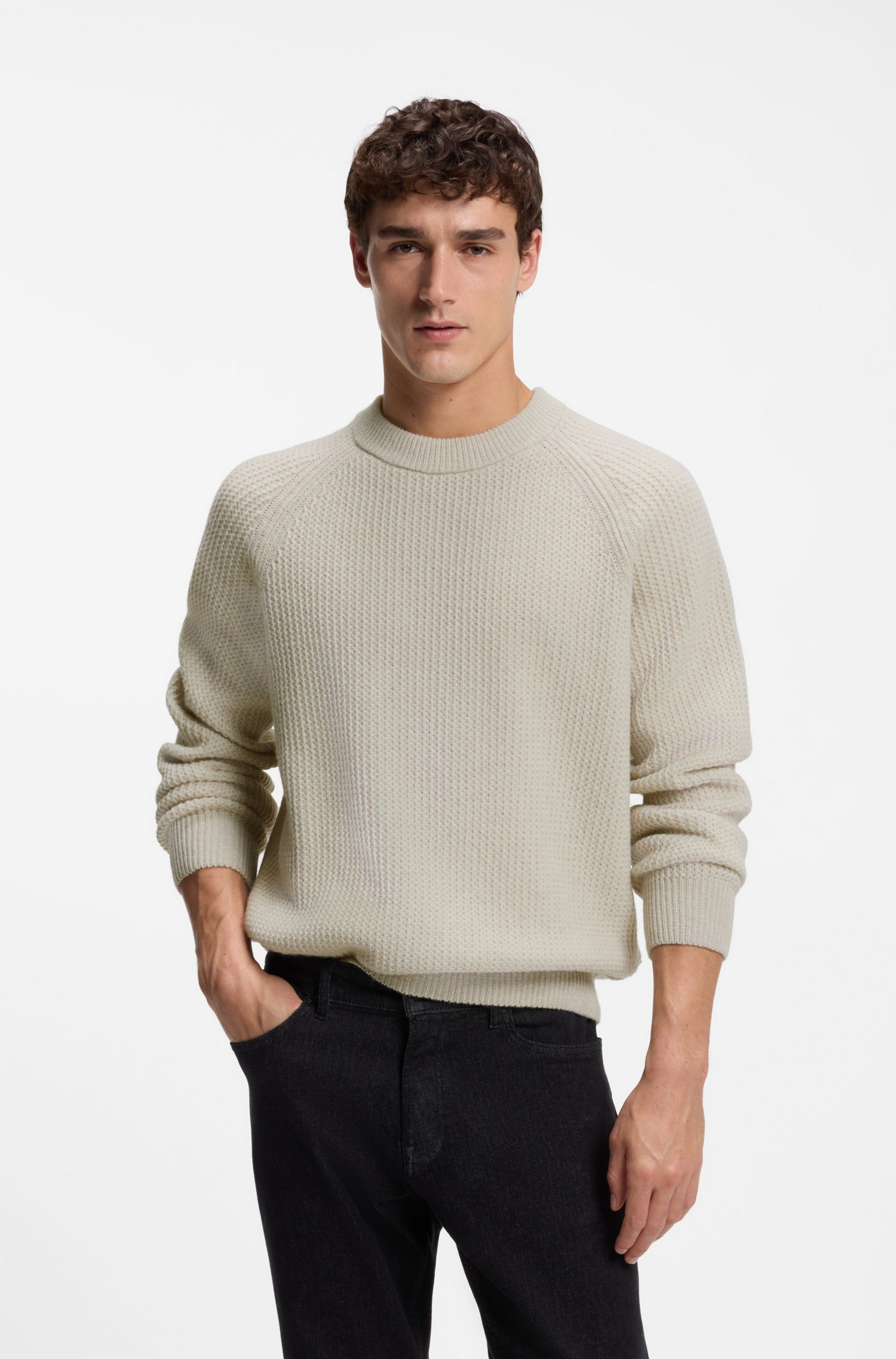 BOSS ORANGE Strickpullover Kepler mit Schurwolle, Relaxed Fit, Strukturstrick