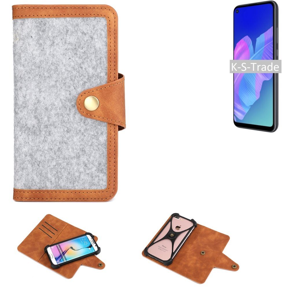K-S-Trade Handyhülle für Huawei P40 lite E, Handyhülle Schutzhülle Filz-Hülle Kunst-Leder hellgrau braun