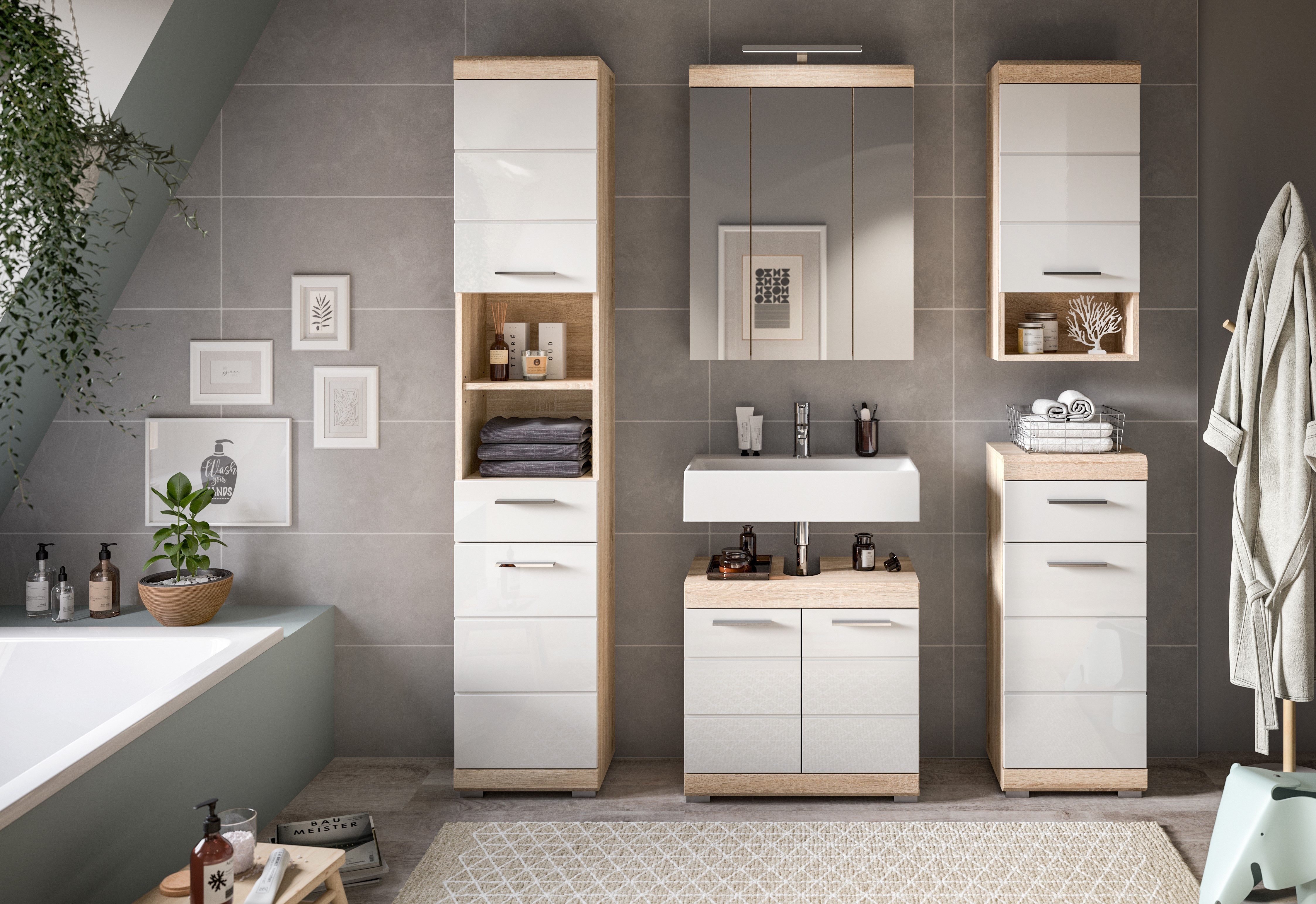 furnling Waschbeckenunterschrank Scott 2 Türen, Unterschrank, Badkommode, B günstig online kaufen