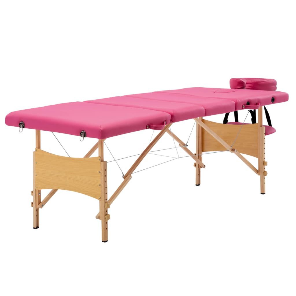 vidaXL Massageliege Massageliege Klappbar 4-Zonen mit Holzgestell Rosa