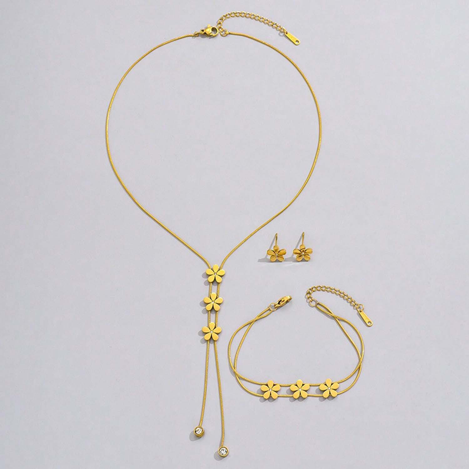 trends for living Schmuckset Armband in Blumenform, schlichte Schlüsselbeinkette und Ohrring-Set, mit Mikro-Diamanten