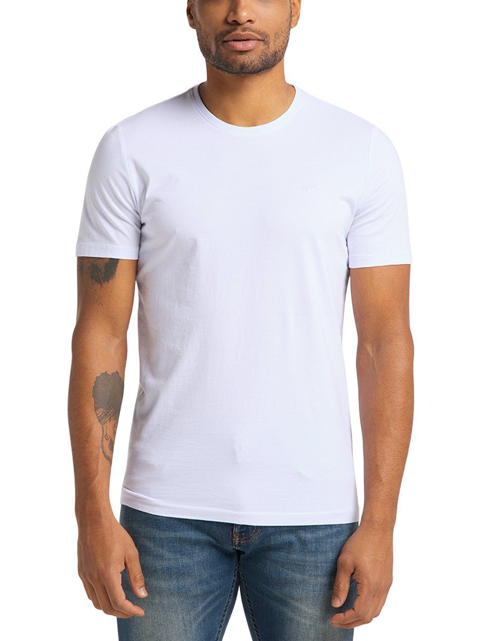 mit 2-tlg) Rundhals weiß T-Shirt (Packung, MUSTANG