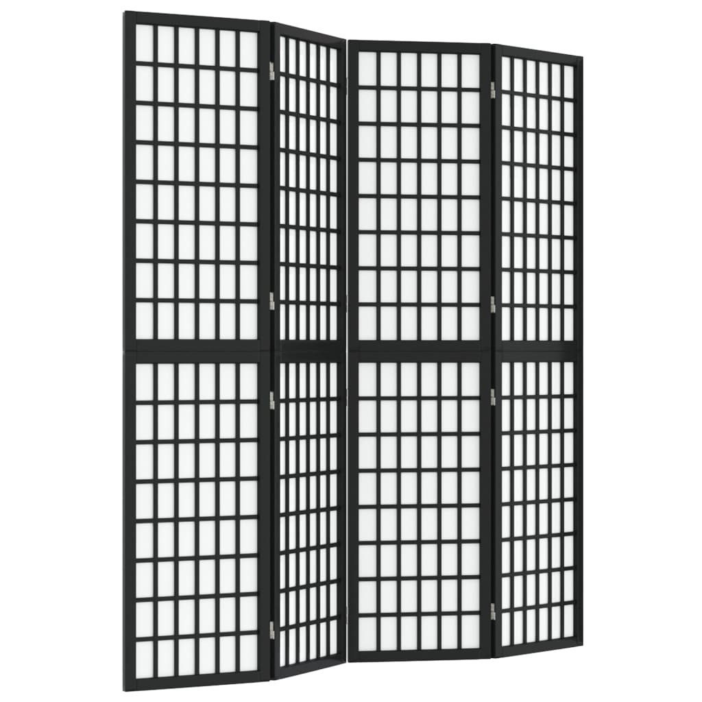 vidaXL Raumteiler 4-tlg. Paravent Japanischer Stil Faltbar 160x170 cm Schwarz, 1-tlg.