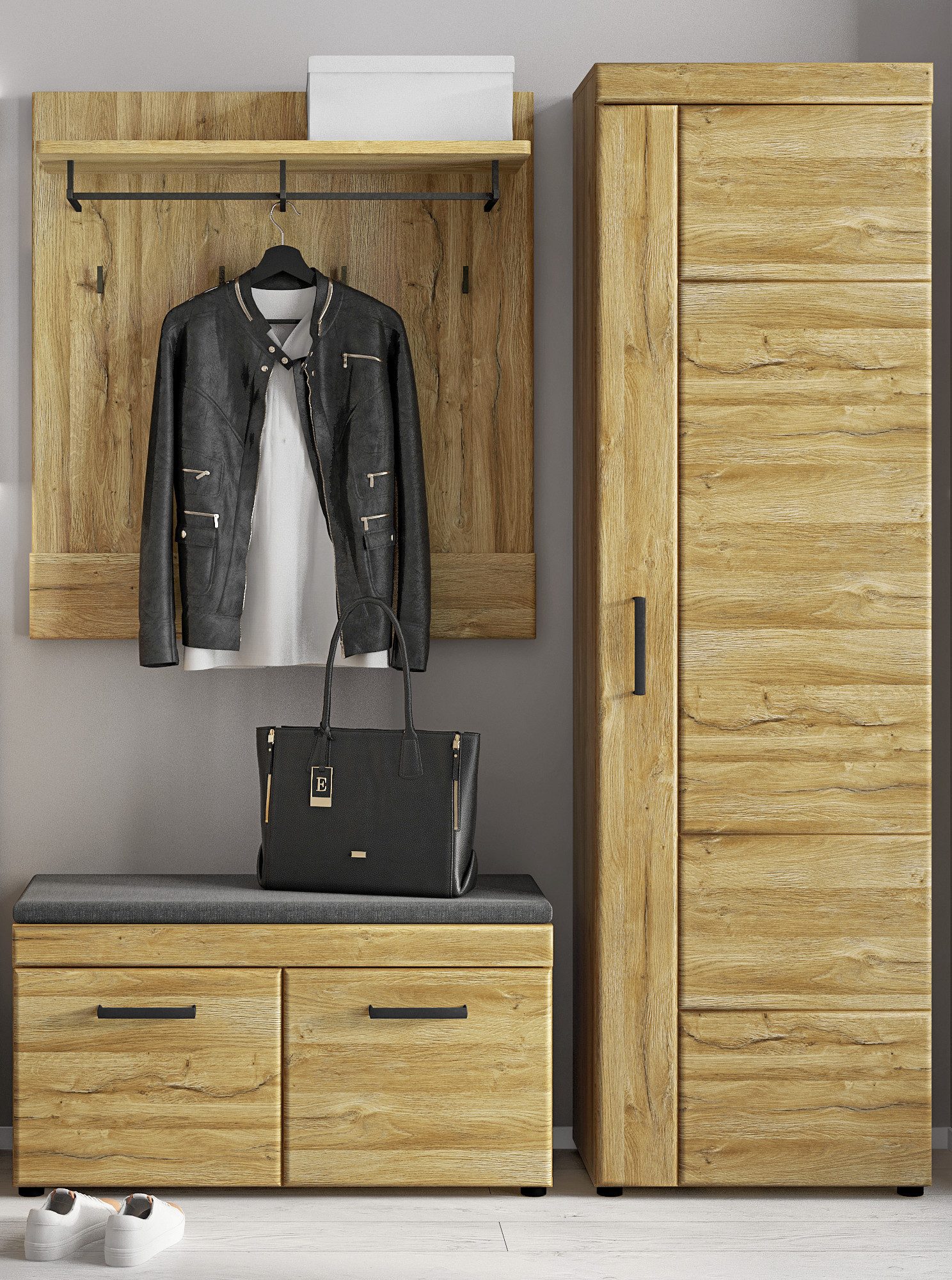 Meble Wójcik Garderoben-Set (3-teilig) Grandson Eiche - 155x195x38 BxHxT, (3-teilig)