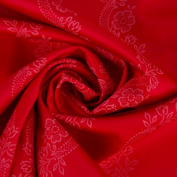 SCHÖNER LEBEN. Stoff Baumwollstoff Trachten Blumen Ranken Satin-Touch rot 1,50m Breite