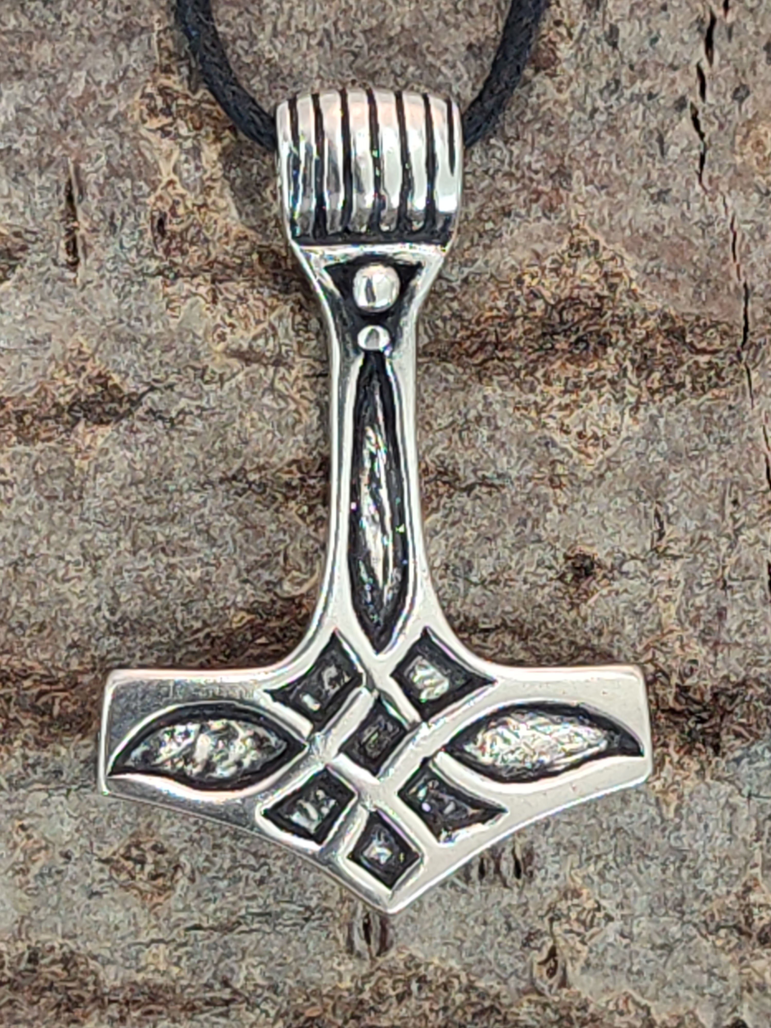 925 Thor Odin Mjöllnir Silber of Kiss Anhänger Kettenanhänger Thorshammer Thorhammer Leather