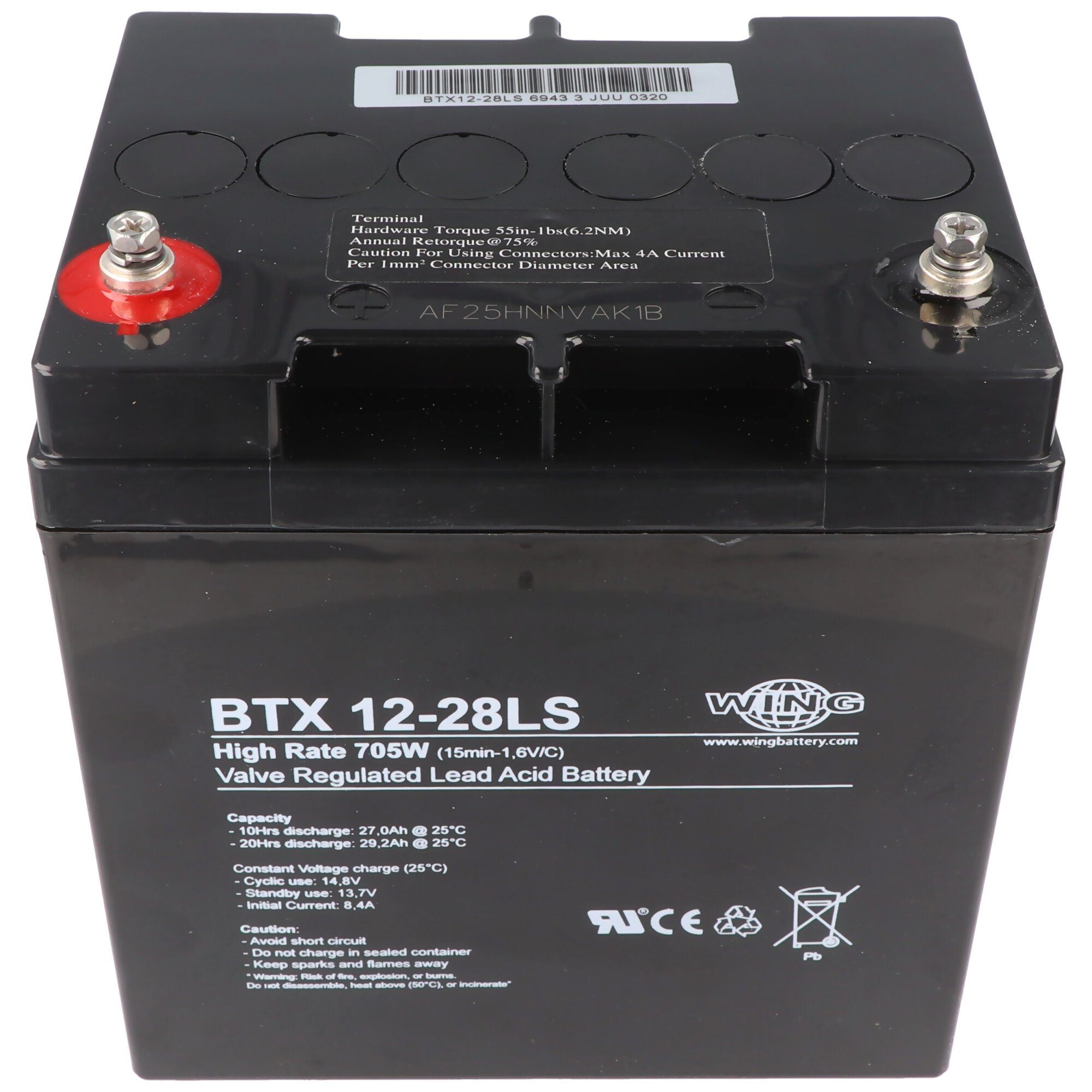 Wing Wing BTX12-28LS 12V 28Ah high rate hochstromfähig Bleiakku AGM Blei G Akku 28000 mAh (12,0 V)