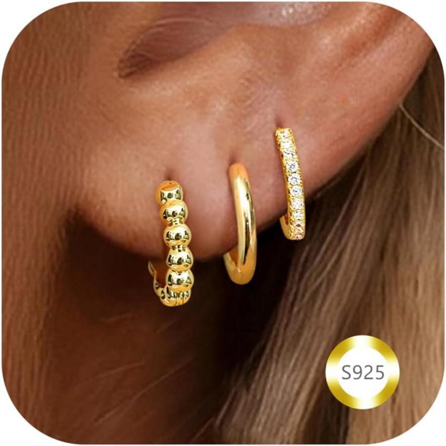 LuxusKollektion Ohrring und Ketten Set 3 Paar Ohrringe Gold Silber 925 Dame günstig online kaufen