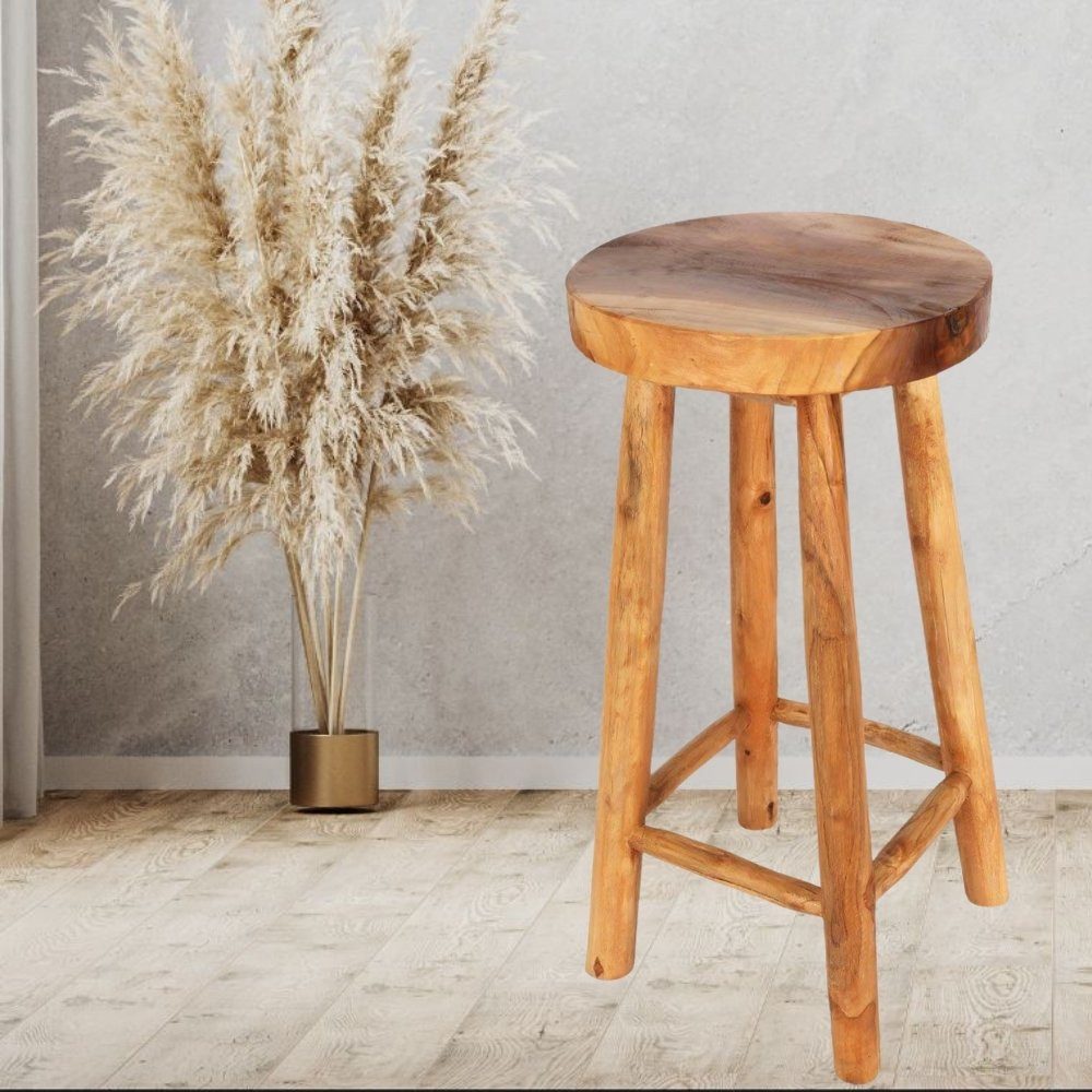 LebensWohnArt Sitzhocker Teak Barhocker BARRA H75cm Natural Massivholz Handarbeit
