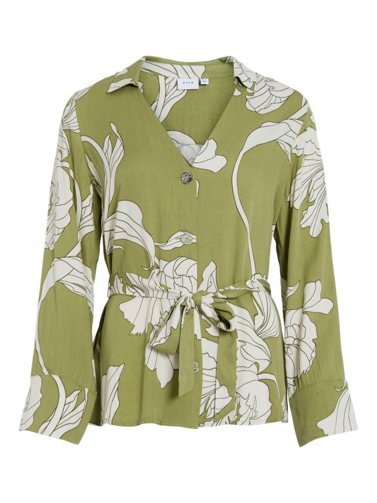 Langarmbluse VIFLORENZA OA V-NECK L/S SHIRT Sage/Oa