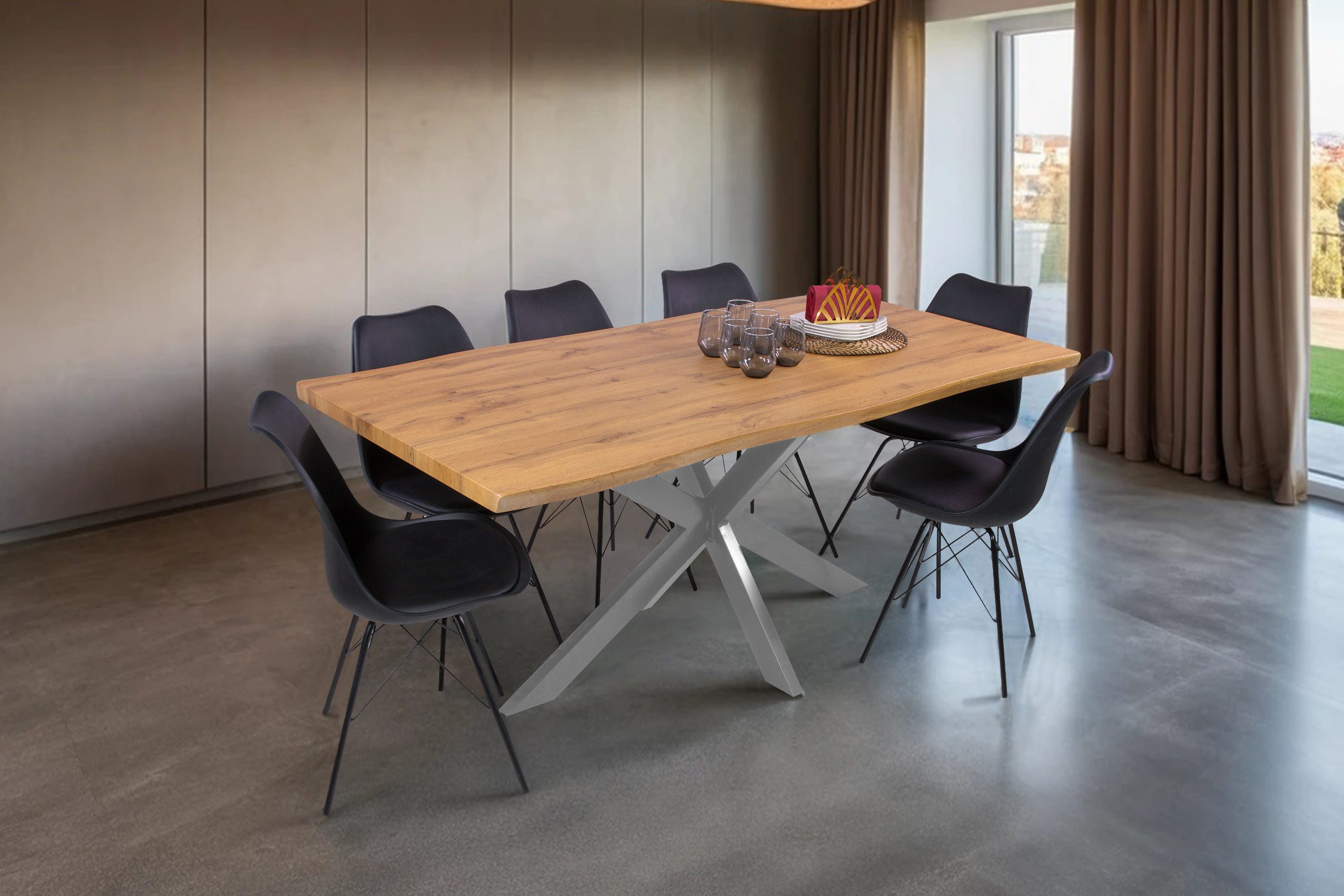 Loreno® Esstisch verschiedene Holz-Optik, Baumkante, Metallgestell günstig online kaufen