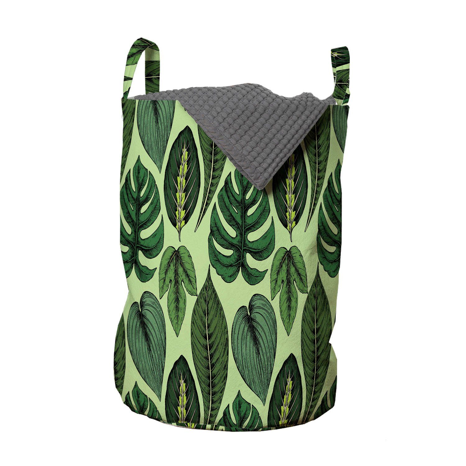 Abakuhaus Wäschesäckchen Wäschekorb mit Griffen Kordelzugverschluss für Waschsalons, Hawaii Palmblätter Dschungel Plants | Wäschesäcke