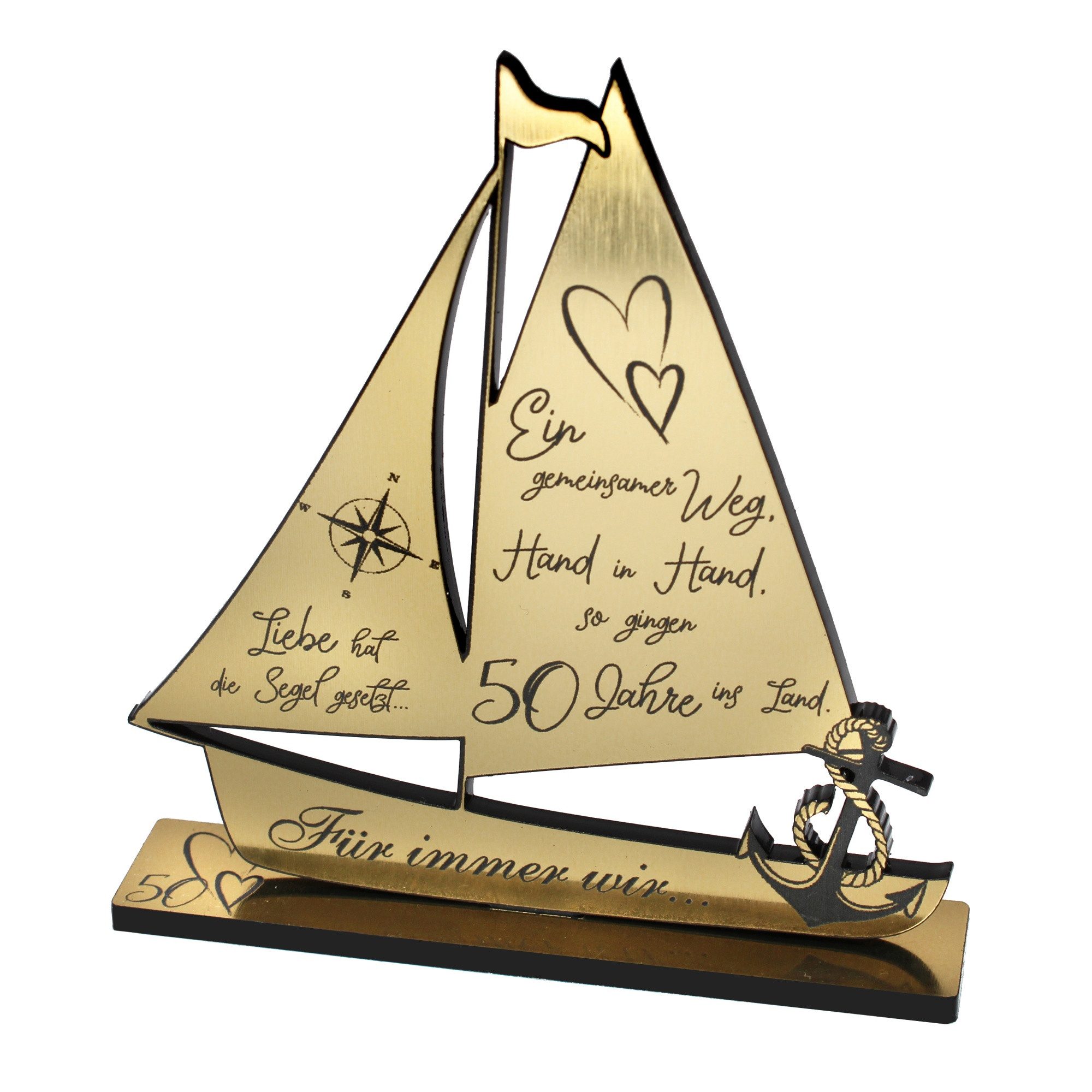 Dekolando Hochzeitskarte Goldene Hochzeit Geschenk Segelschiff 50 Jahre Ehe Goldhochzeit 9 cm