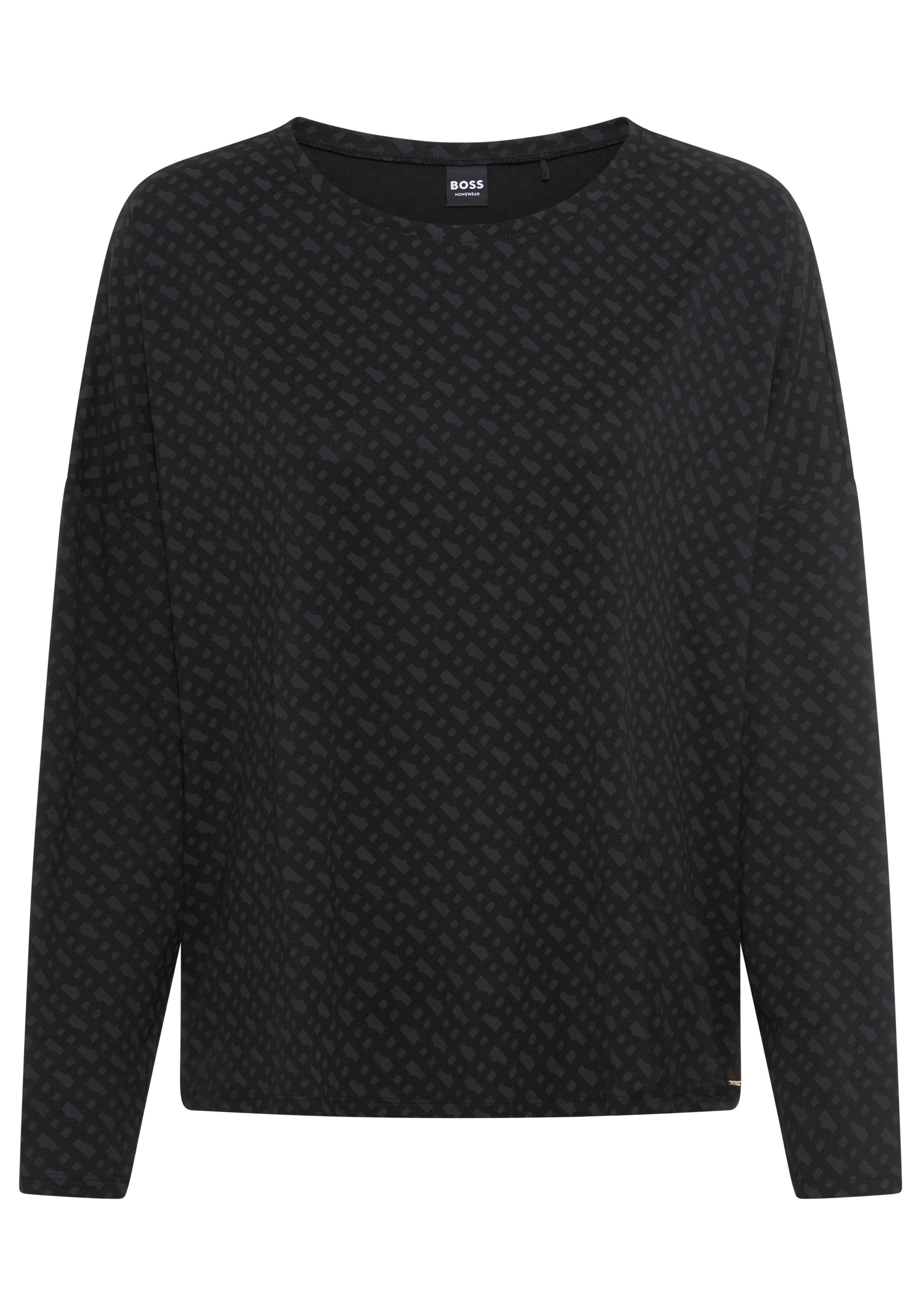 BOSS Pyjamaoberteil mit Monogramm-Print und Fledermausärmeln, Rundhalsausschnitt