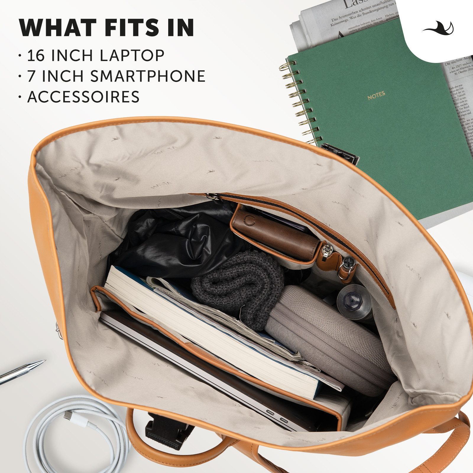 MANTA Laptoprucksack Echtleder Rolltop Backpack, Kurierrucksack, mit 16-Zoll Laptopfach, Echtes Leder