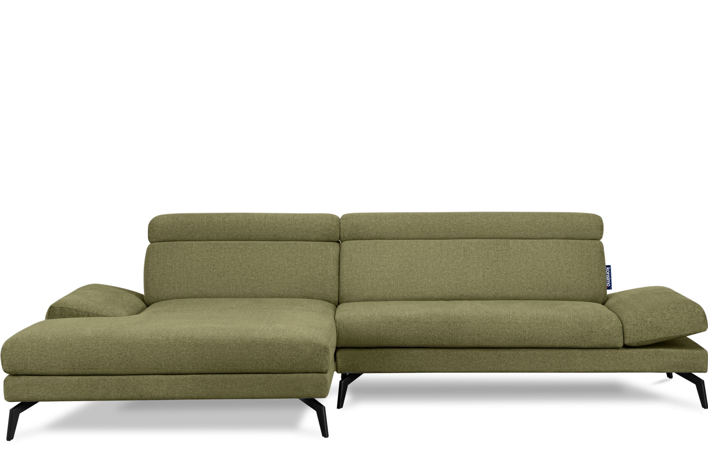 Konsimo Ecksofa RENAR Ecksofa, bewegliche Armlehnen, bewegliche Kopfstützen, hohe Beine, Loft-Stil grün | grün